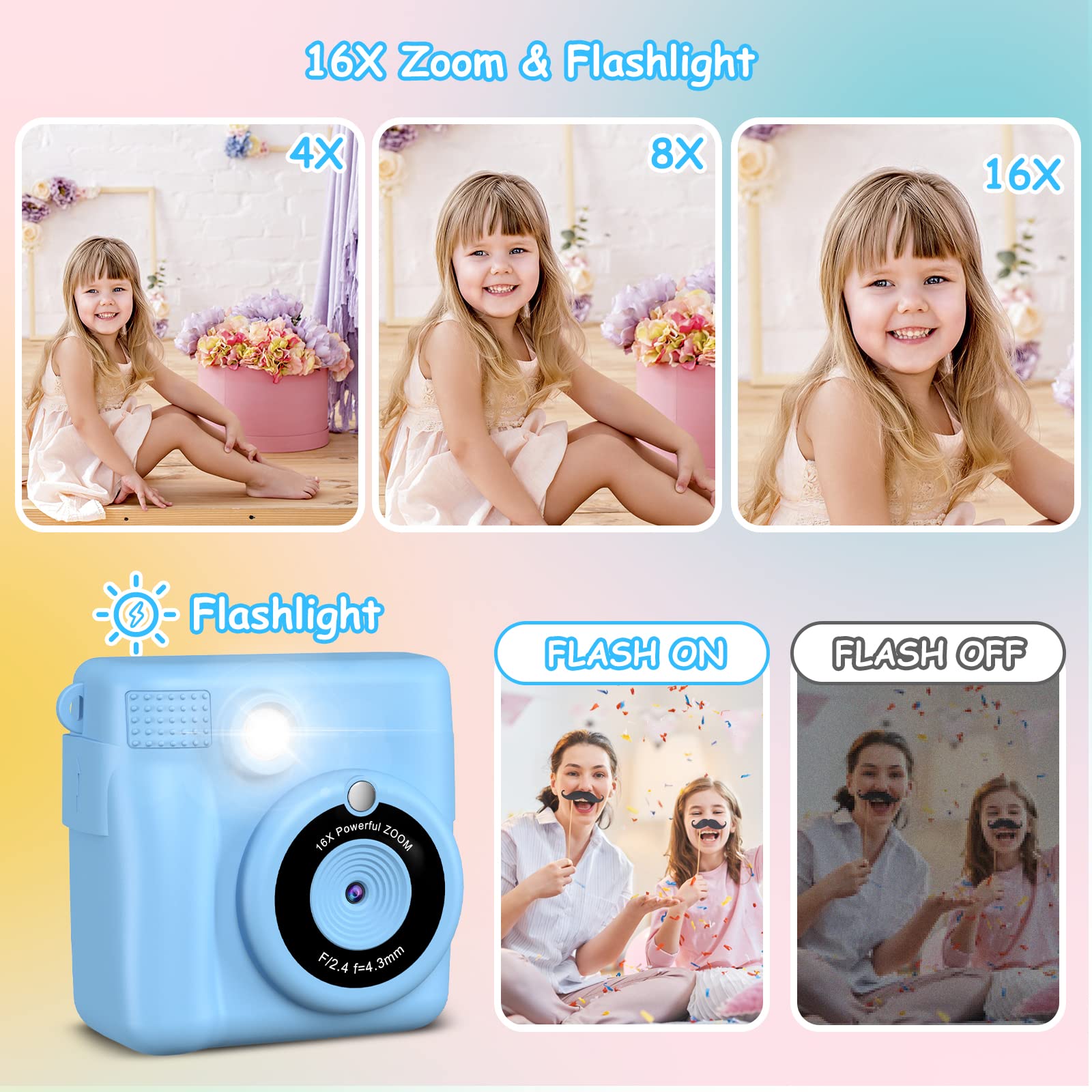 Kids Instant Print Camera - HD Selfie Digital Video Camera for Boys & Girls Ages 3-12 | Portable Travel Toy for Toddlers | Perfect Christmas & Birthday Gift for 3-10 Year Olds | Great for Travel, Parties & Family Memories