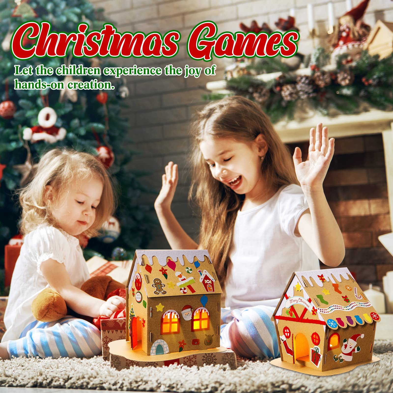 3 Sets Christmas Gingerbread House Kit for Kids - DIY Holiday Craft with Cardboard House Decorations - Perfect for Christmas Party Activities, Family Bonding & Classroom Projects