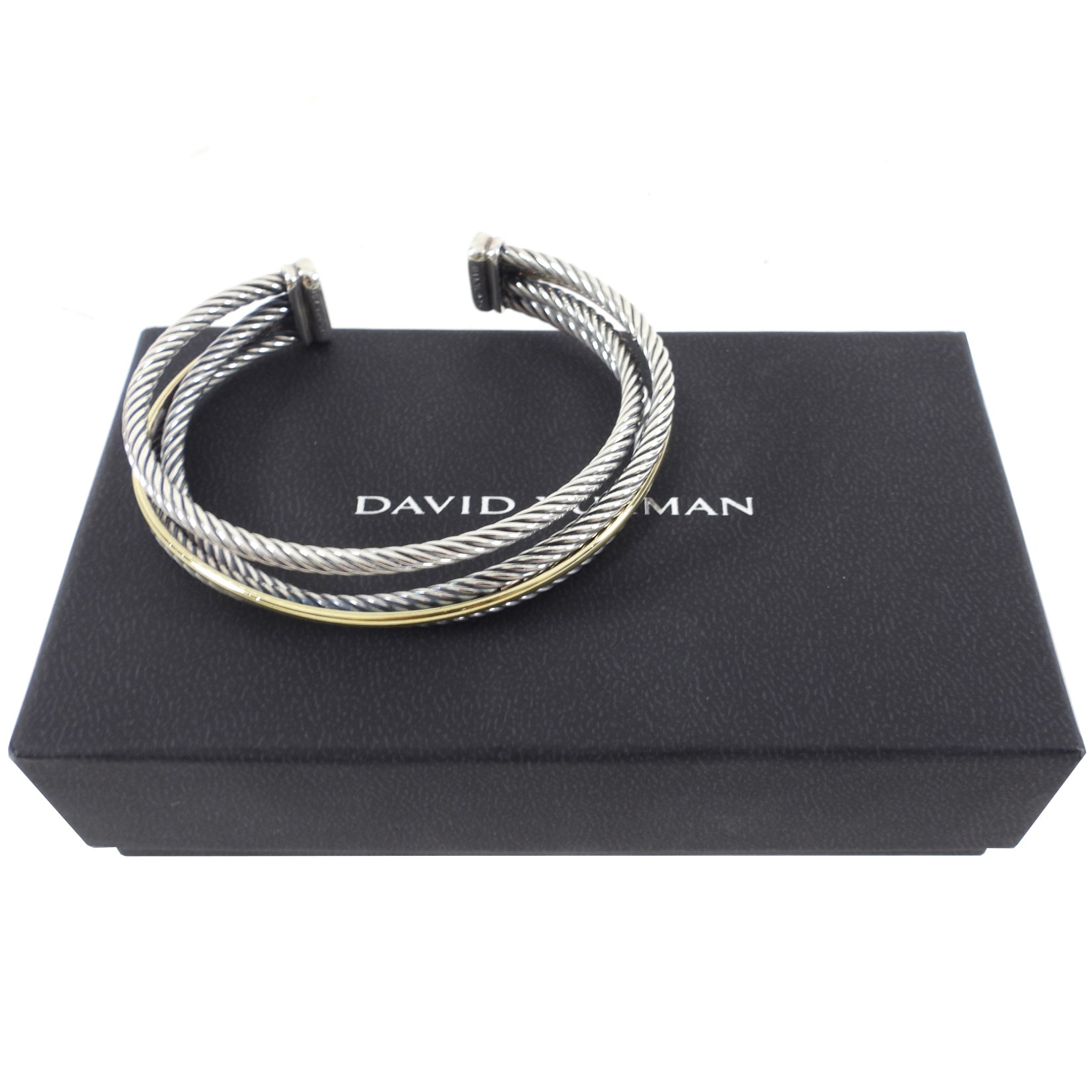 David Yurman 18k Gold Crossover 3-Row Cuff Bracelet for Women - Elegant Jewelry Gift for Anniversary, Wedding & Special Occasions