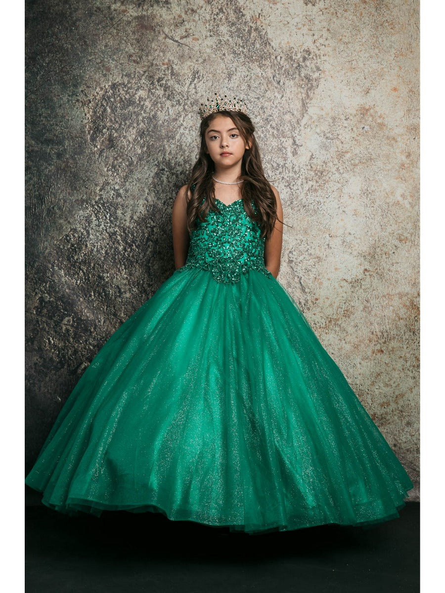 Emerald Green Embroidered Glitter Tulle Gown for Big Girls (Sizes 8-16) - Perfect for Prom, Quinceañera & Special Occasions