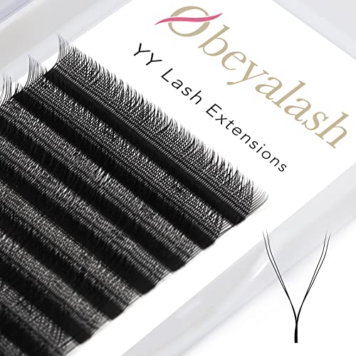 OBEYA Y Eyelash Extensions - D Curl 2D Premade Fans for Volume Lashes | YY Lash Weave with Y-Shaped Tips | Quick & Easy Application | 0.07mm 12mm Long Lasting Lashes | Perfect for Weddings, Parties & Daily Glam Looks