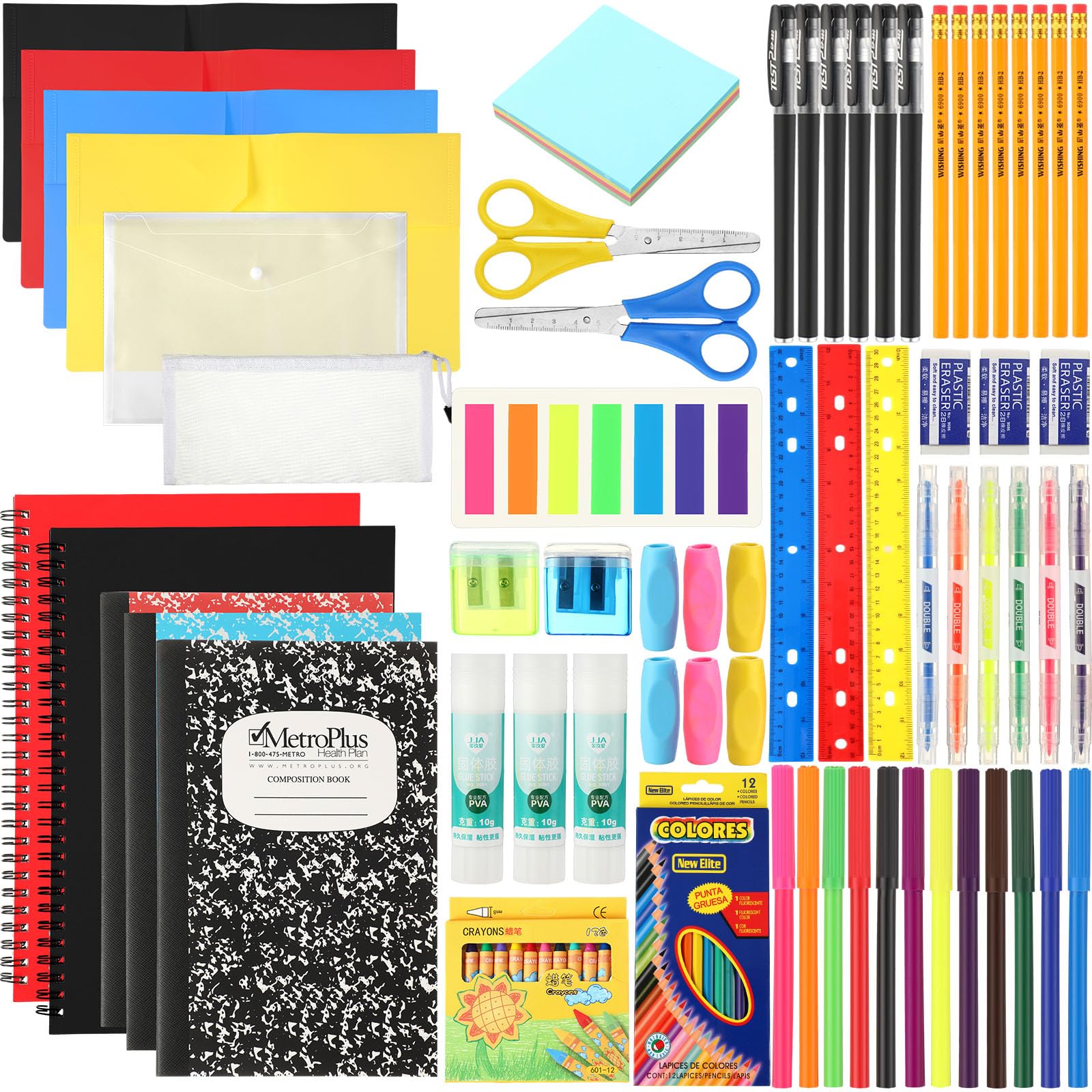 88 Pcs Back to School Supplies Kit for Kids - Bulk Classroom Essentials Bundle with Pencils, Pens, Crayons, Folders & Notebooks - Perfect for Elementary Students, Boys & Girls - Ideal for Homeschooling, Classroom Activities & Homework Organization