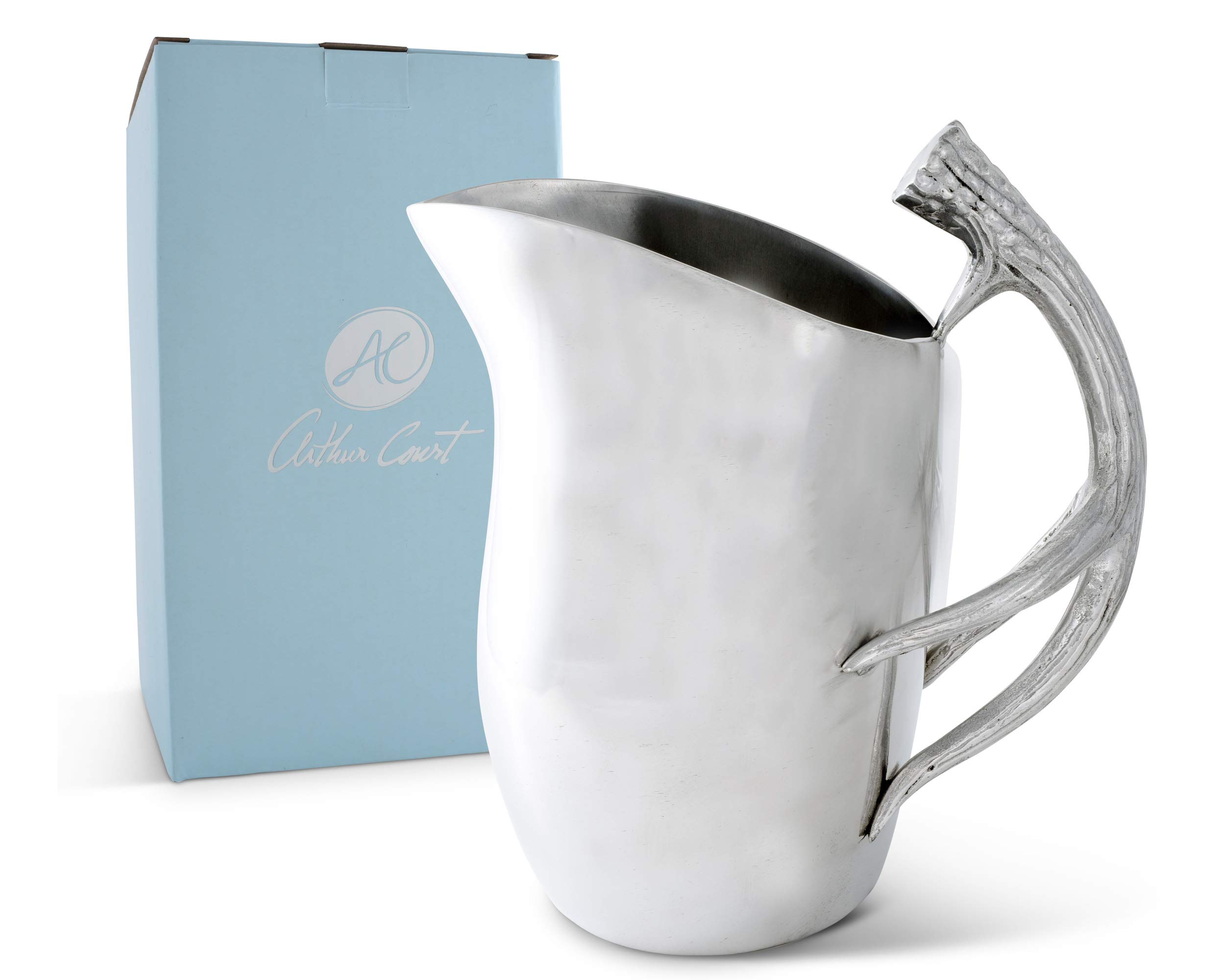 Arthur Court Designs Aluminum Deer Antler Handle Pitcher - 11 Inch Rustic Lodge Style Water Jug for Hot & Cold Beverages, Iced Tea, Juice - Perfect for Camping, Cabin Decor & Rustic Kitchen Accessories
