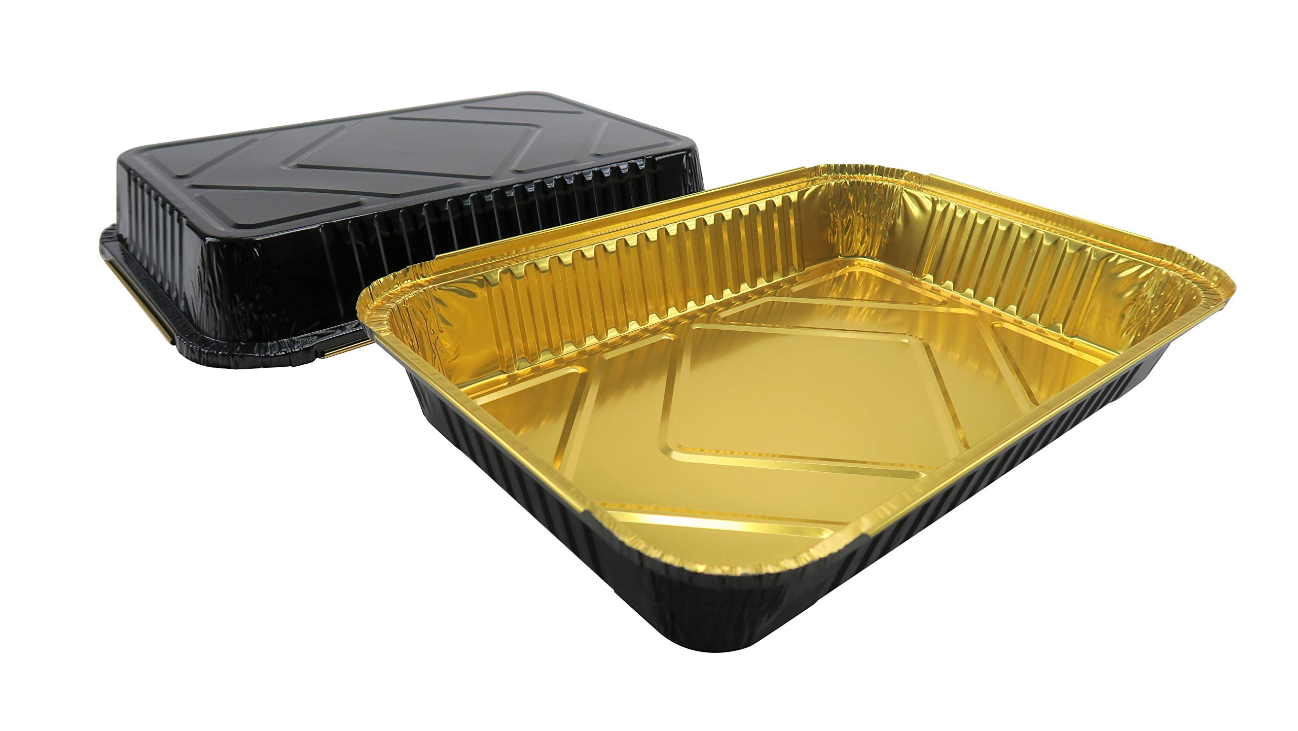 KitchenDance 4-Pound Disposable Aluminum Foil Baking Pans with Lid - 100-Pack Black & Gold Oblong Pans for Home & Restaurant Use - Perfect for Baking Cakes, Casseroles, and Meal Prep | Heavy-Duty & Leak-Proof for Parties, Catering & Holiday Cooking