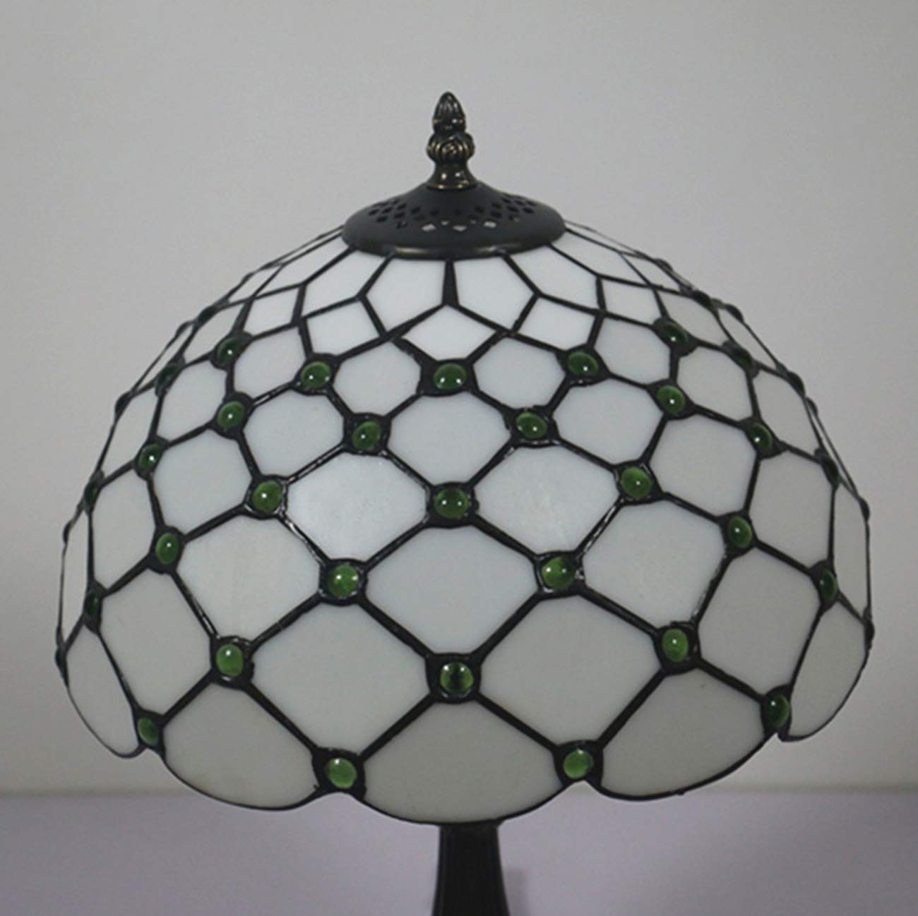 Tiffany Style Stained Glass Table Lamp - 12 Inch Bedside Desk Lamp with Simple Lampshade for Study Room & Night Lighting (Bulbs Not Included), Green Finish with Alloy Base - Perfect for Bedroom, Office, and Reading Nook Ambiance