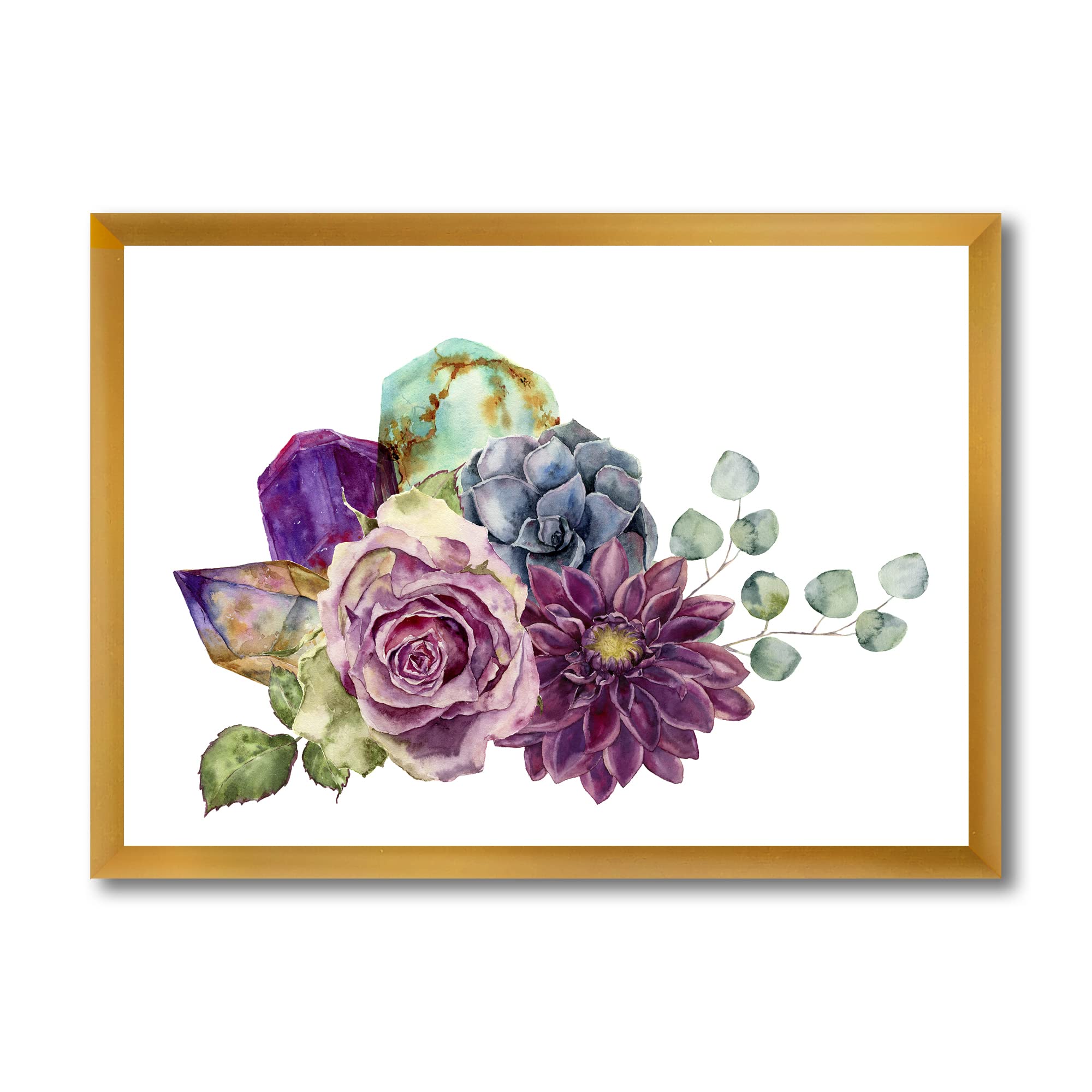 Succulent and Eucalyptus Floral Bouquet Framed Wall Art - Perfect for Home Decor, Living Room, Bedroom, and Office