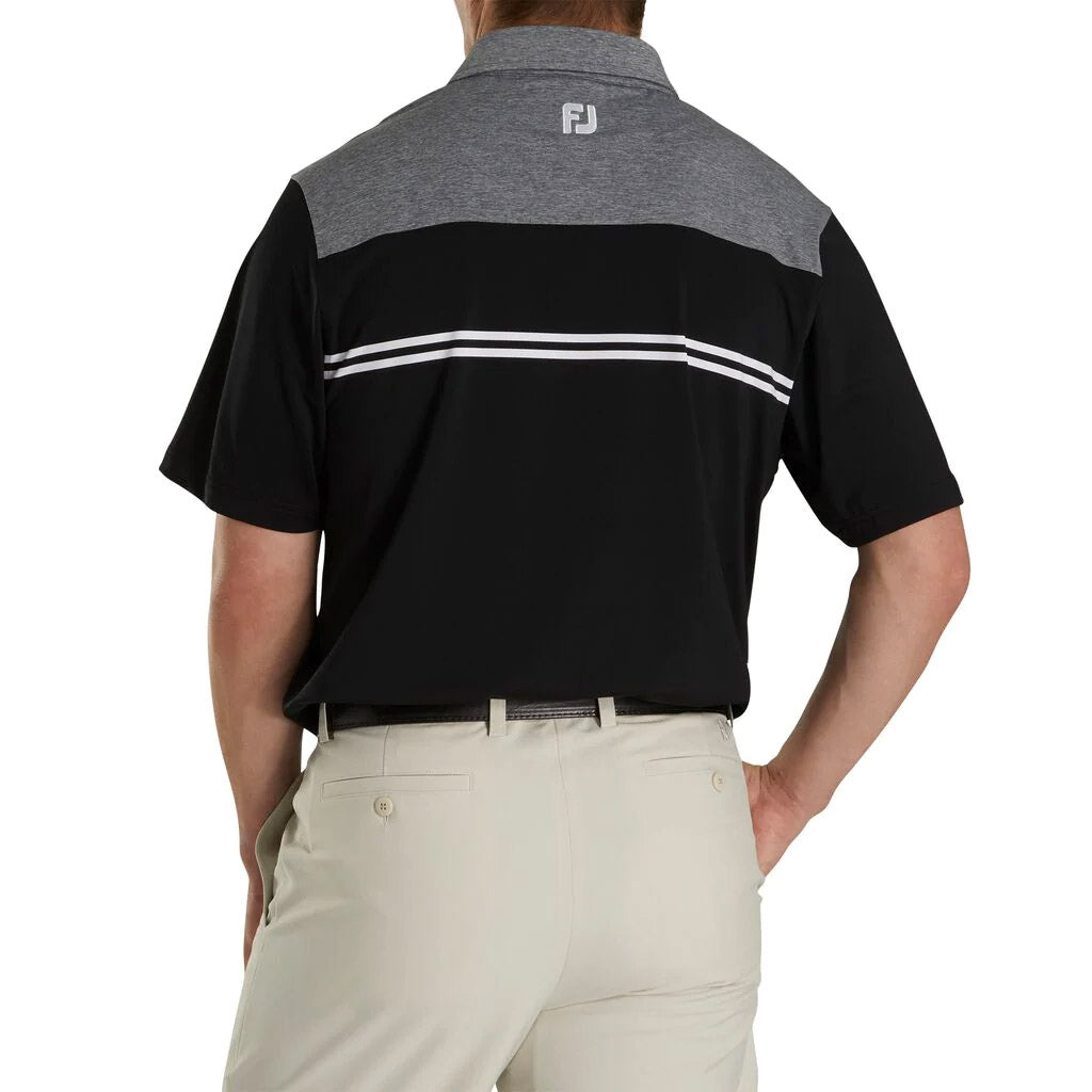FootJoy Heather Color Block Lisle Self Collar Black Men's Golf Polo Shirt - Moisture-Wicking & Breathable for Comfort on the Golf Course & Casual Wear