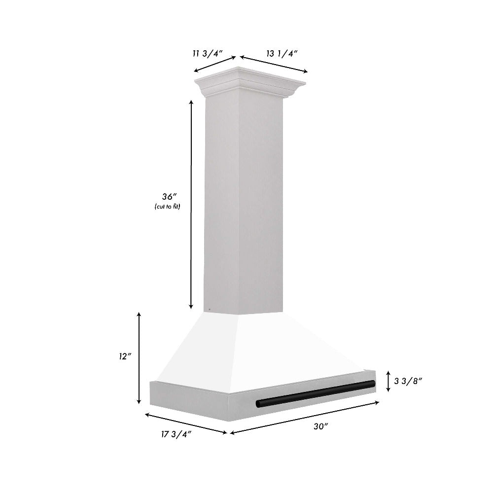 ZLINE KB4SNZ WM30 30-Inch Convertible Wall Mount Range Hood - Satin Stainless Steel with White Matte Shell & Accent Handle | Autograph Edition | Perfect for Modern Kitchens & Open-Concept Homes