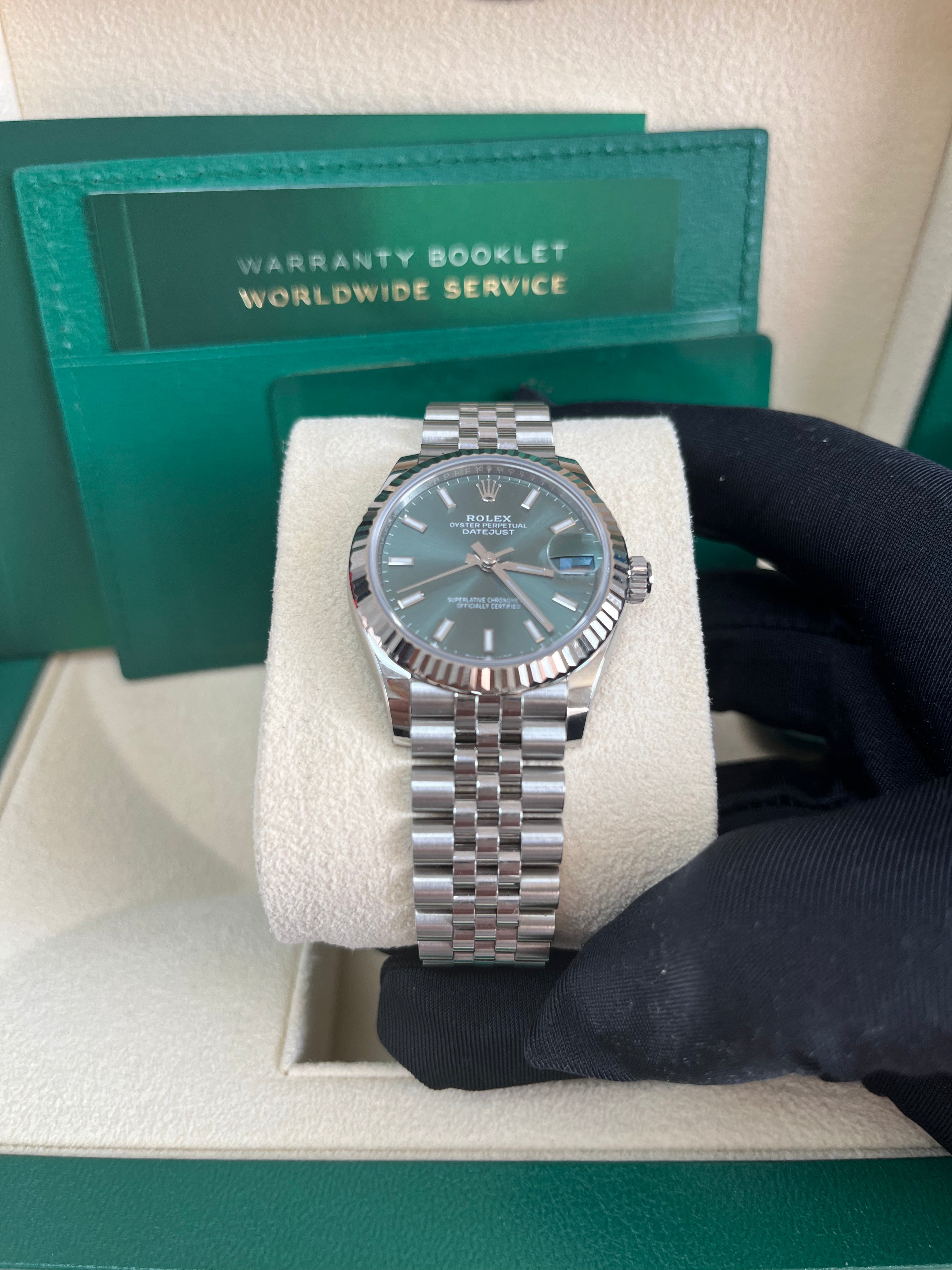 Rolex Datejust 31 Watch - Stainless Steel & White Gold, Fluted Bezel, Mint Green Index Dial, Jubilee Bracelet (Model 278274) - Perfect for Luxury Gifts, Business Events & Special Occasions