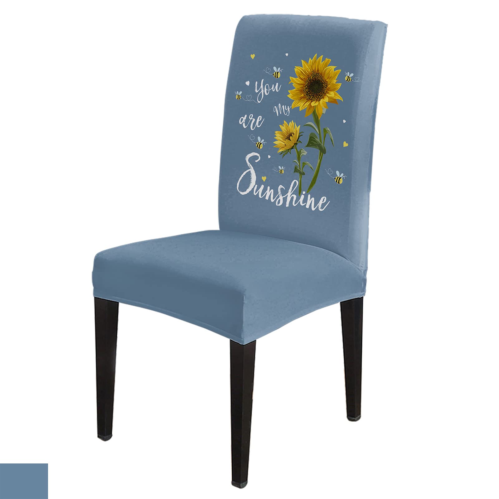 6 Pack Sunflower Bee Hazy Blue Stretch Slipcovers - Washable Dining Chair Covers for Kitchen, Banquet & Party | Removable Seat Protectors for Home Decor & Event Styling