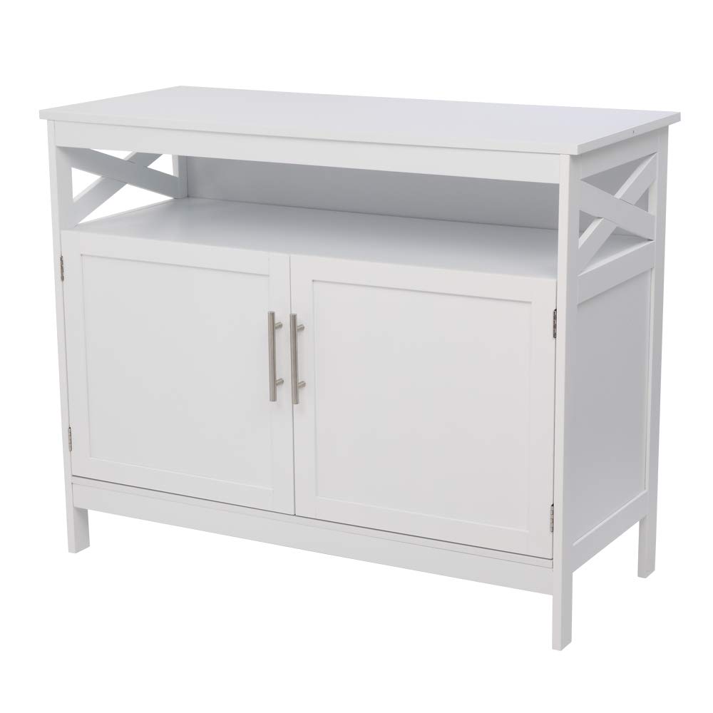 White Kitchen Sideboard Storage Cabinet with 2 Doors & Open Shelf - Multi-Functional Buffet Table for Dining Room & Kitchen Storage - Perfect for Small Space Organization & Dinnerware Display