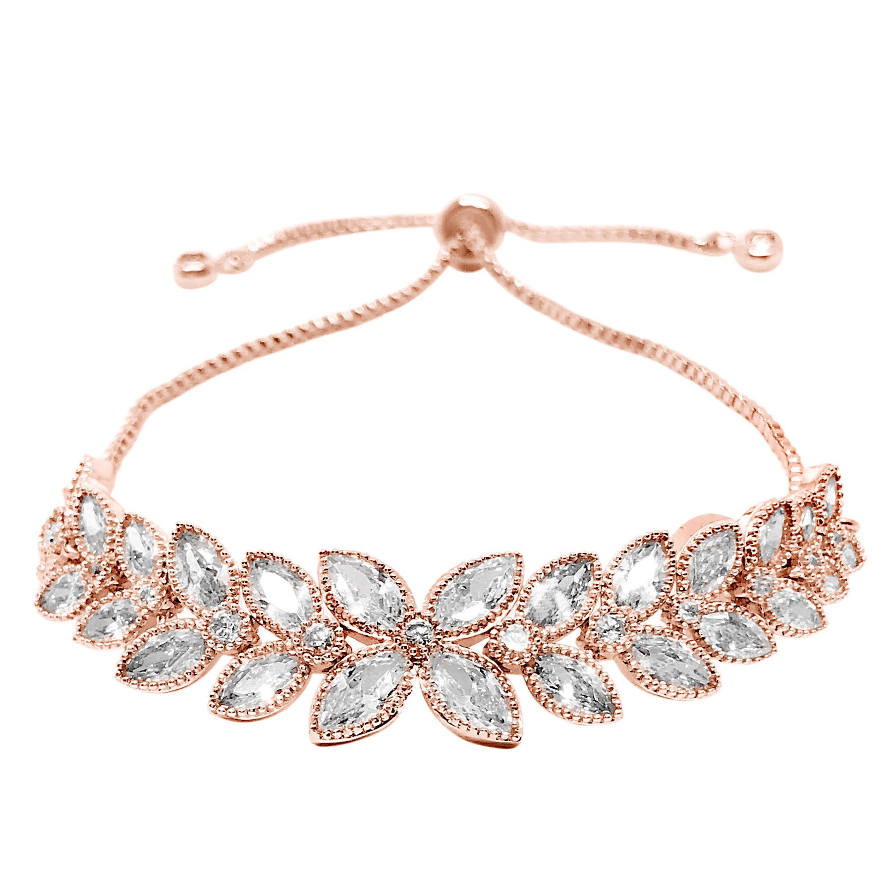 Violet Crystal Flower Adjustable Bridal Bracelet - New Arrival Exclusive at Kezani | Perfect for Weddings, Prom, and Special Occasions