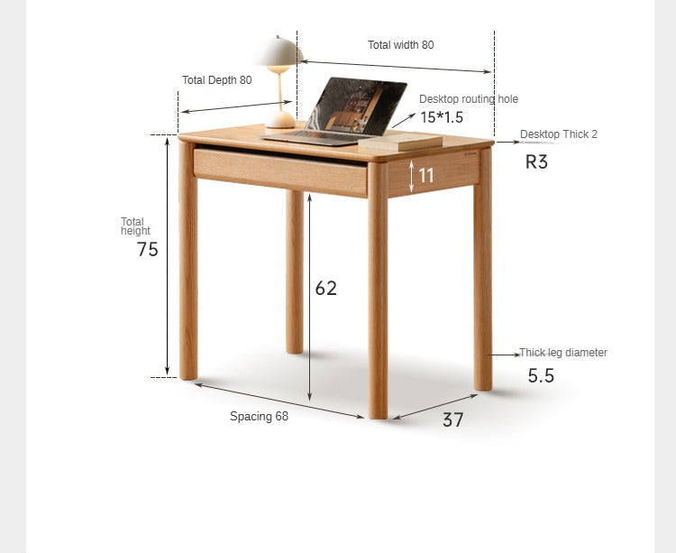 Solid Oak Wood Modern Writing Desk - Home Office Furniture for Study, Work & Productivity | Durable & Stylish Workspace Solution