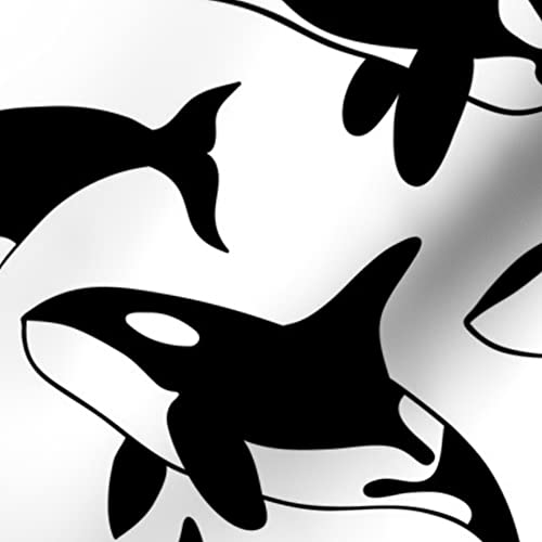 Premium Black & White Whale Nursery Print Upholstery Velvet Fabric - Fat Quarter for Home Decor, DIY Projects & Apparel Making - Perfect for Baby Rooms, Throw Pillows & Fashion Accessories