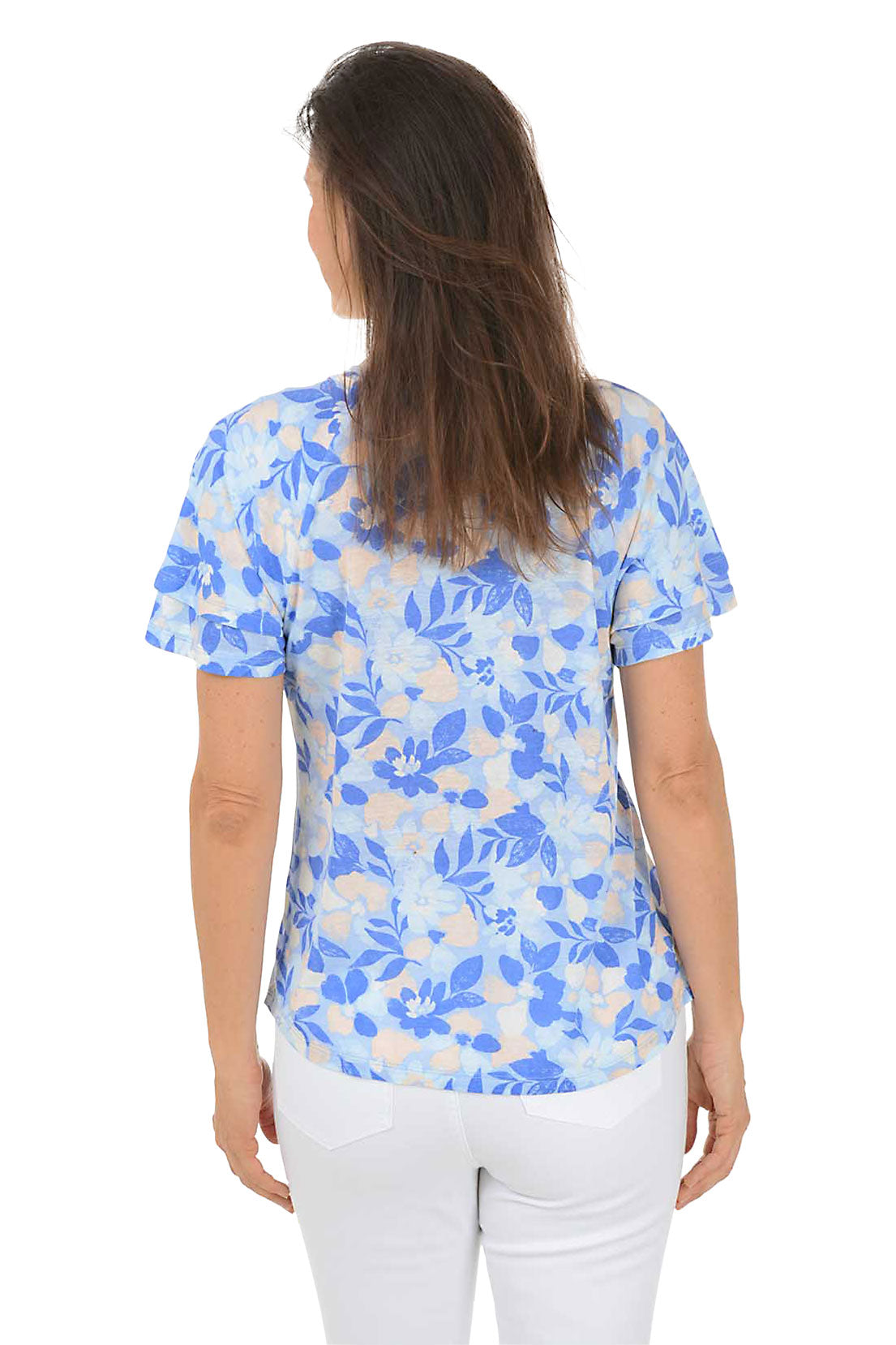 Underwater Garden Print Ruffle Sleeve T-Shirt for Women | Floral Summer Top | Beach Vacation, Date Night & Casual Outfit