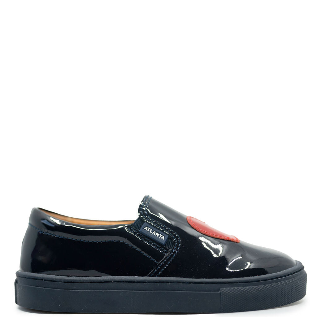 Atlanta Moccasin Slip-On Sneakers for Women - Navy Blue Heart Design Comfortable Casual Shoes for Walking, Work & Everyday Wear