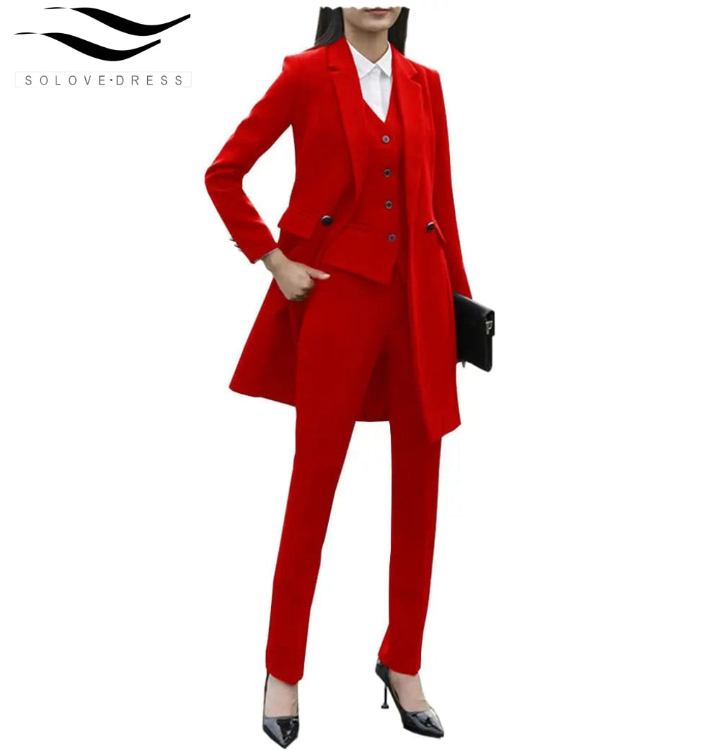 Professional Women's 3-Piece Business Suit Set - Blazer, Vest & Pants with Flat Notch Lapel | Office Wear, Job Interviews & Corporate Events