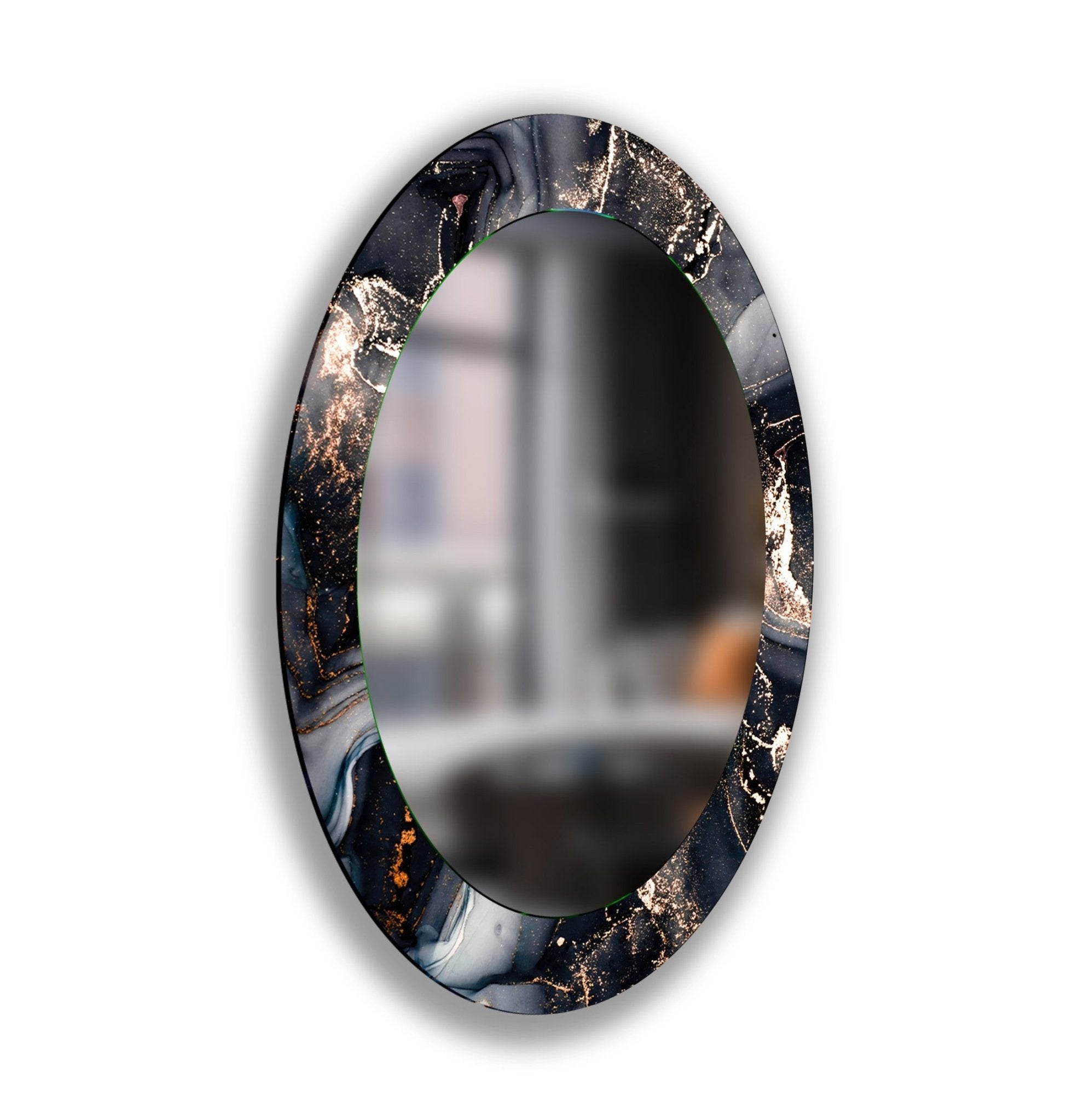 Stylish Asymmetrical Black Entryway Oval Wall Mirror - Modern Home Decor for Hallway, Living Room & Bedroom