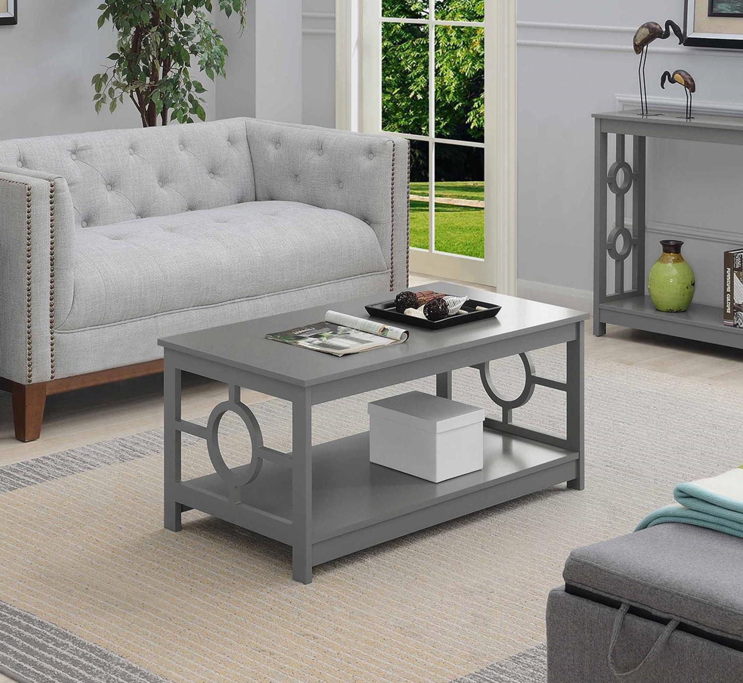 Convenience Concepts Modern Gray Ring Coffee Table - Stylish Living Room Furniture for Small Spaces, Home Decor & Entertainment Areas