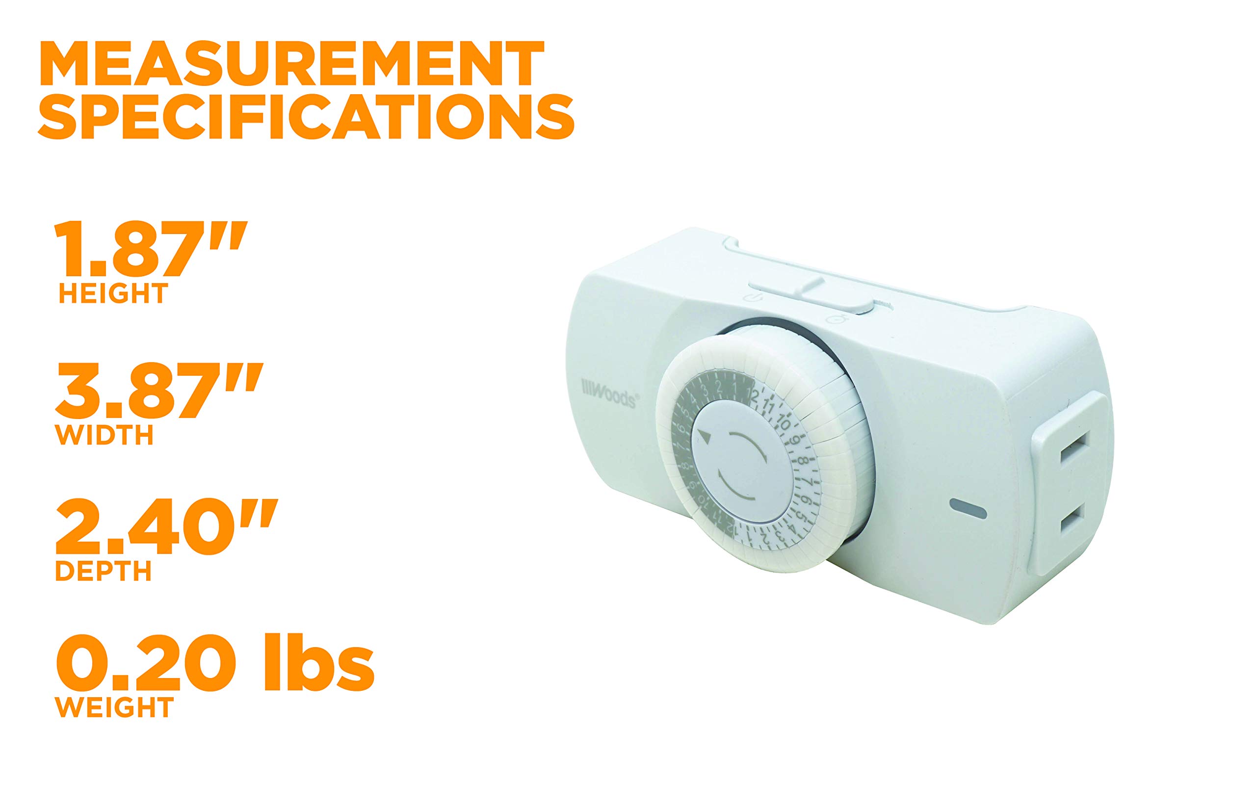 Woods 50101WD 24-Hour Mechanical Timer with Polarized Outlet for Indoor Use - Perfect for Lamps, Holiday Lights & Small Appliances