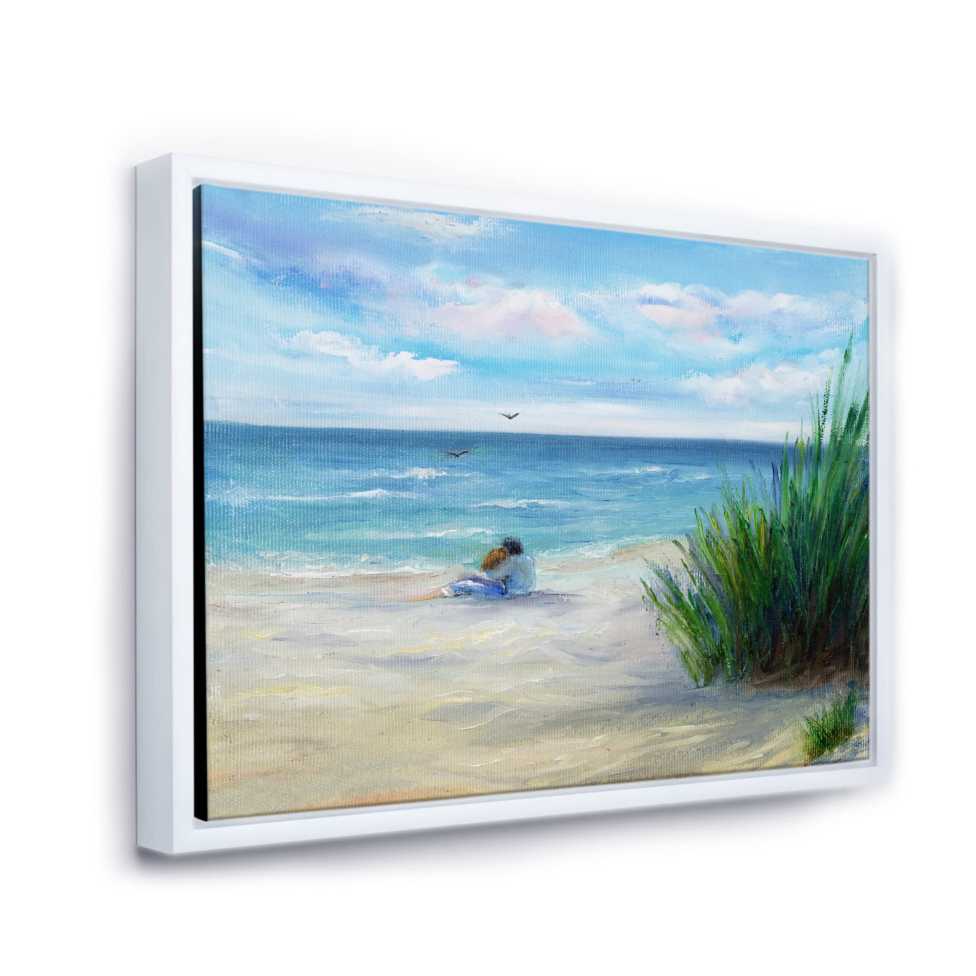 DesignQ Romantic Couple Beach Painting - Coastal Framed Canvas Wall Art for Living Room, Bedroom & Office Decor | Nautical Themed Home Décor