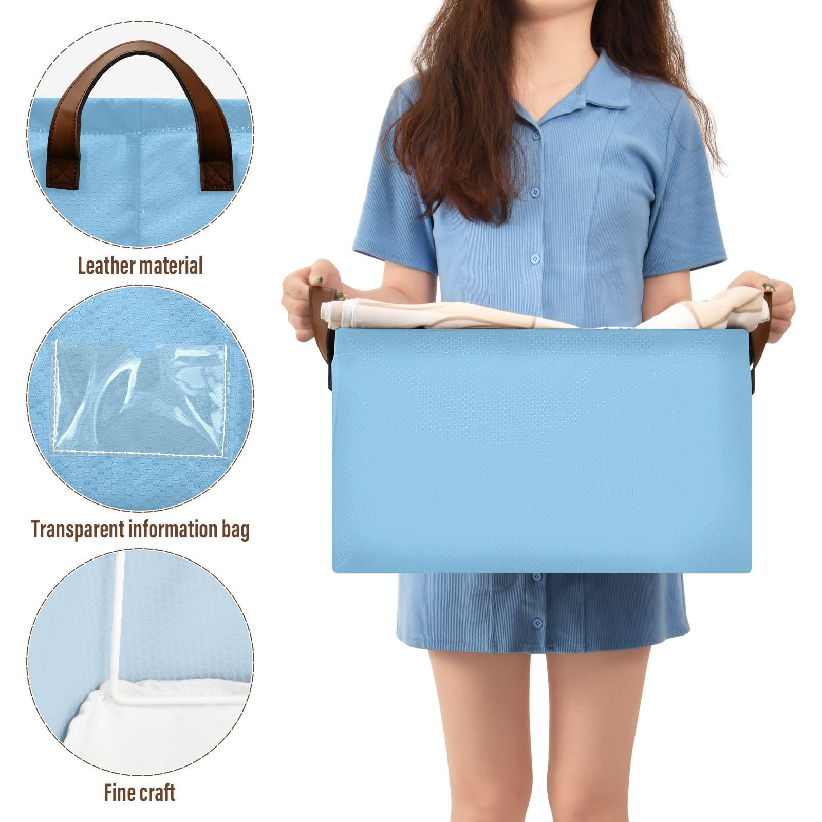 GAIGEO Light Sky Blue Foldable Storage Basket - 43x29x25.5cm Closet Organizer for Clothes, Toys & Home Organization | Perfect for Bedroom, Nursery & Laundry Room Storage Solutions