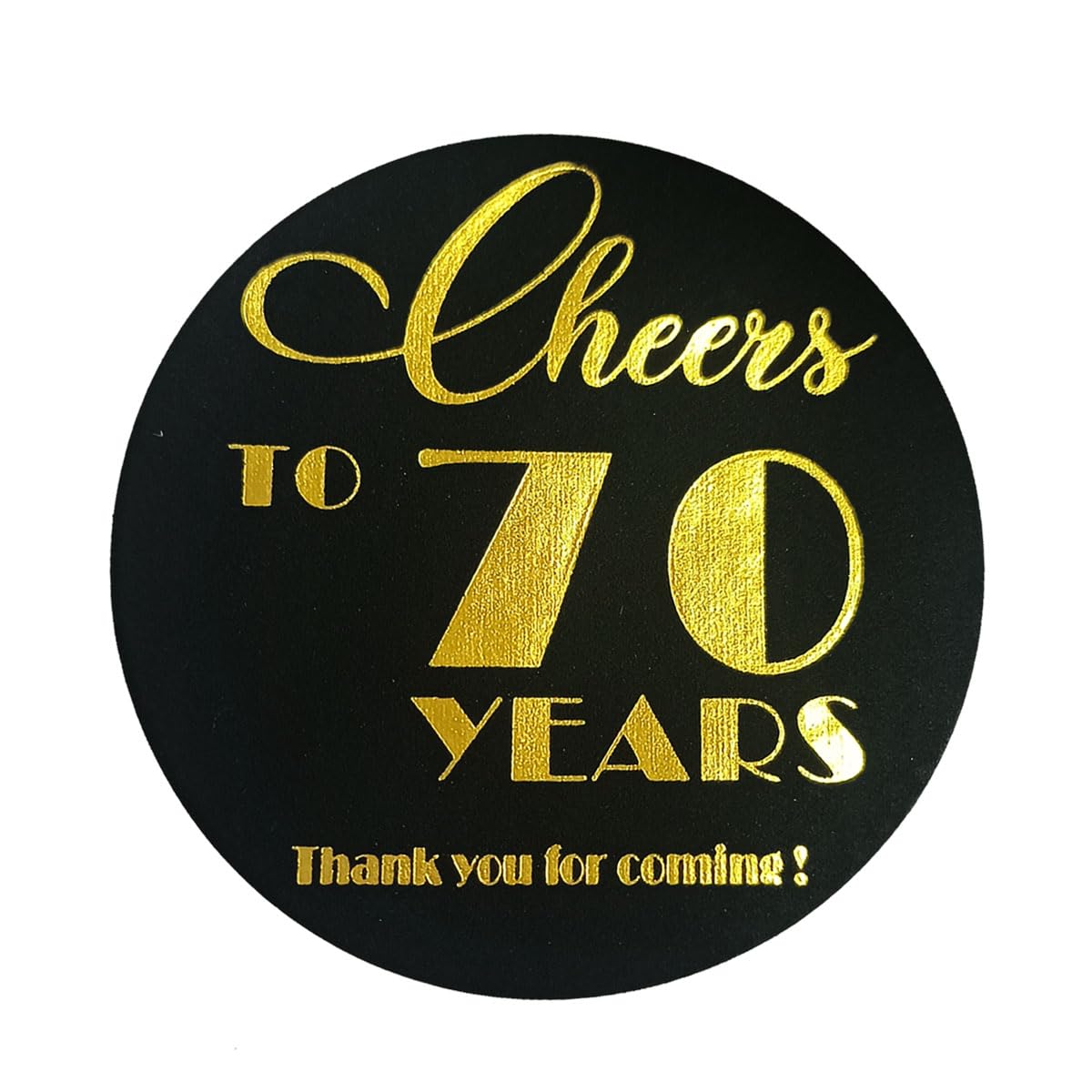 70th Birthday & Anniversary Party Stickers - Set of 100 Black & Real Gold Foil Round Labels (1.6