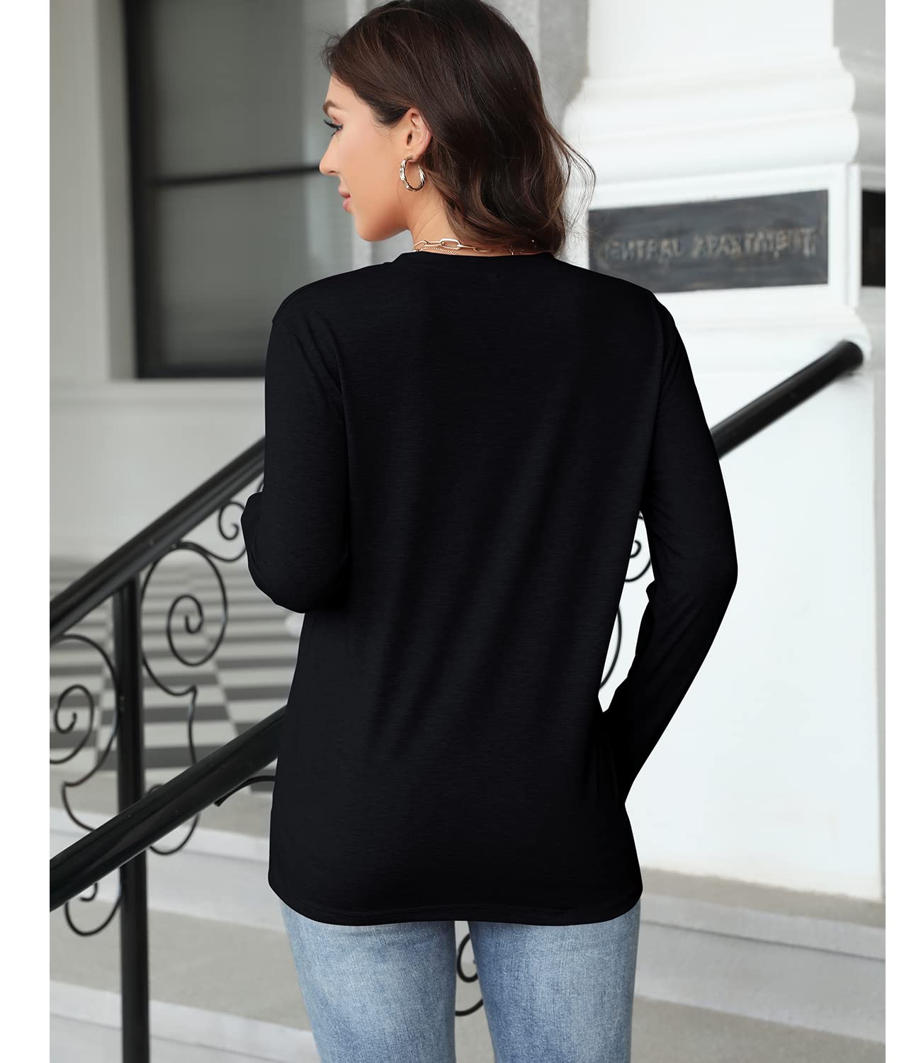 Women's Floral Graphic T-Shirt - Long Sleeve Cotton Tunic Top for Fall | Casual Outfit, Layering Essential & Autumn Fashion Staple