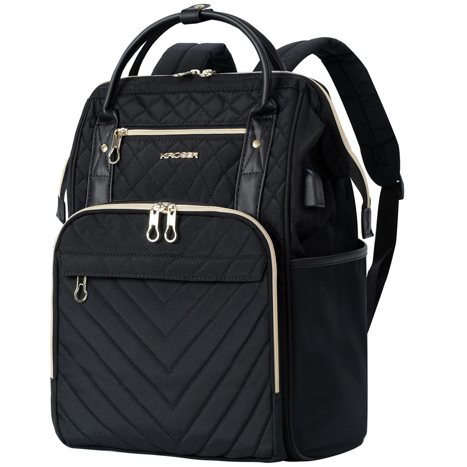 KROSER 17 Inch Laptop Backpack - Water Resistant USB Charging Port College Backpack for Men & Women - Stylish Quilted Design Business Travel Bag & Work Daypack - Perfect for Office, School, Commuting and Airplane Carry-On