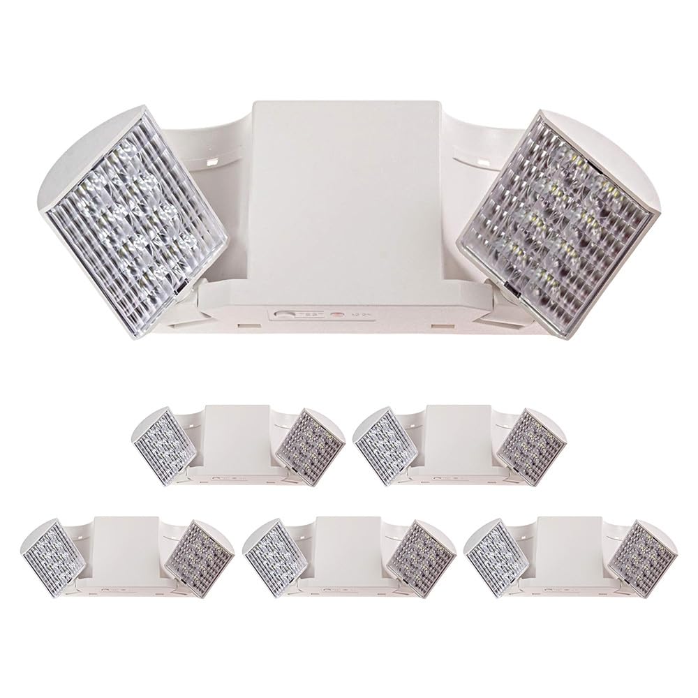 6 Pack LED Emergency Lights with Battery Backup - Hardwired Adjustable Heads for Home & Business Power Outages - Indoor Safety Lighting for Hallways, Staircases & Basements