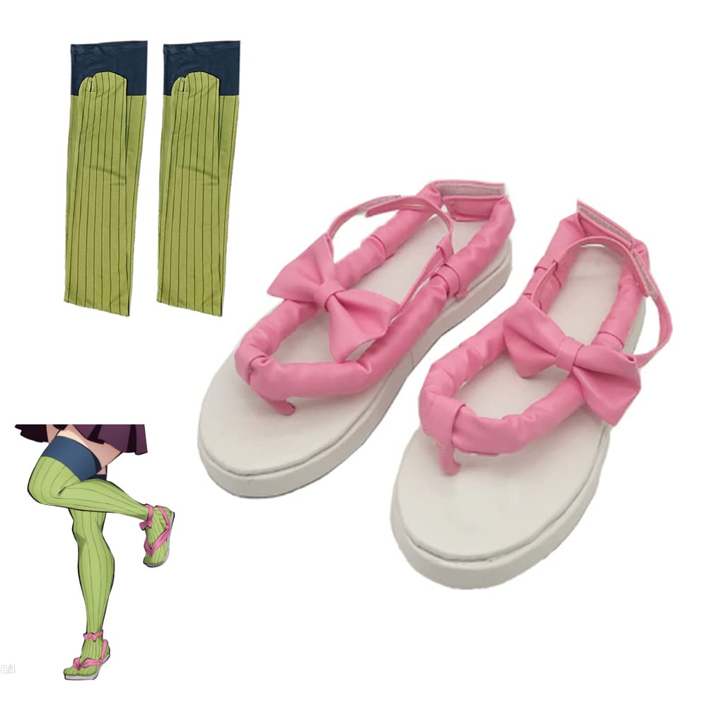 **Kanroji Mitsuri Anime Cosplay Shoes with Uniform Socks - Demon Slayer Costume Accessories for Halloween & Conventions**