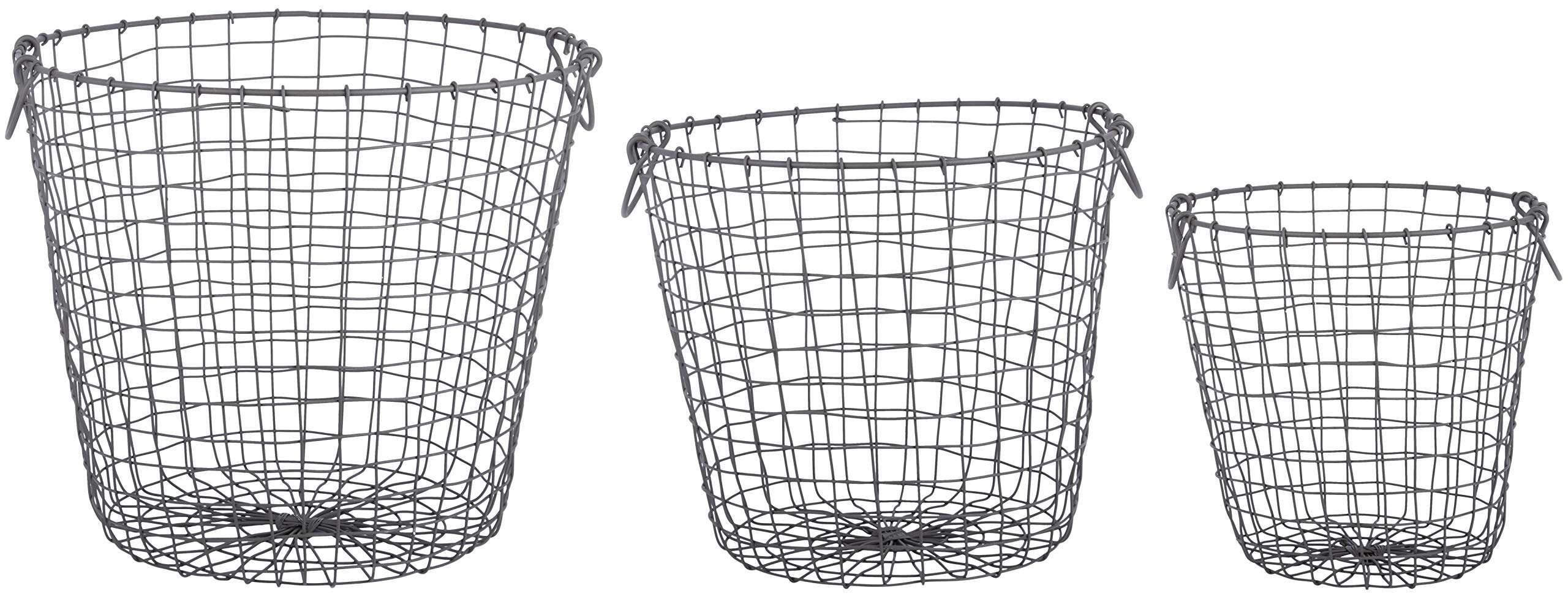Esschert Design Set of 3 Round Wire Baskets with Handles - Small, Medium & Large Sizes in Black | Perfect for Kitchen Storage, Bathroom Organization & Home Decor