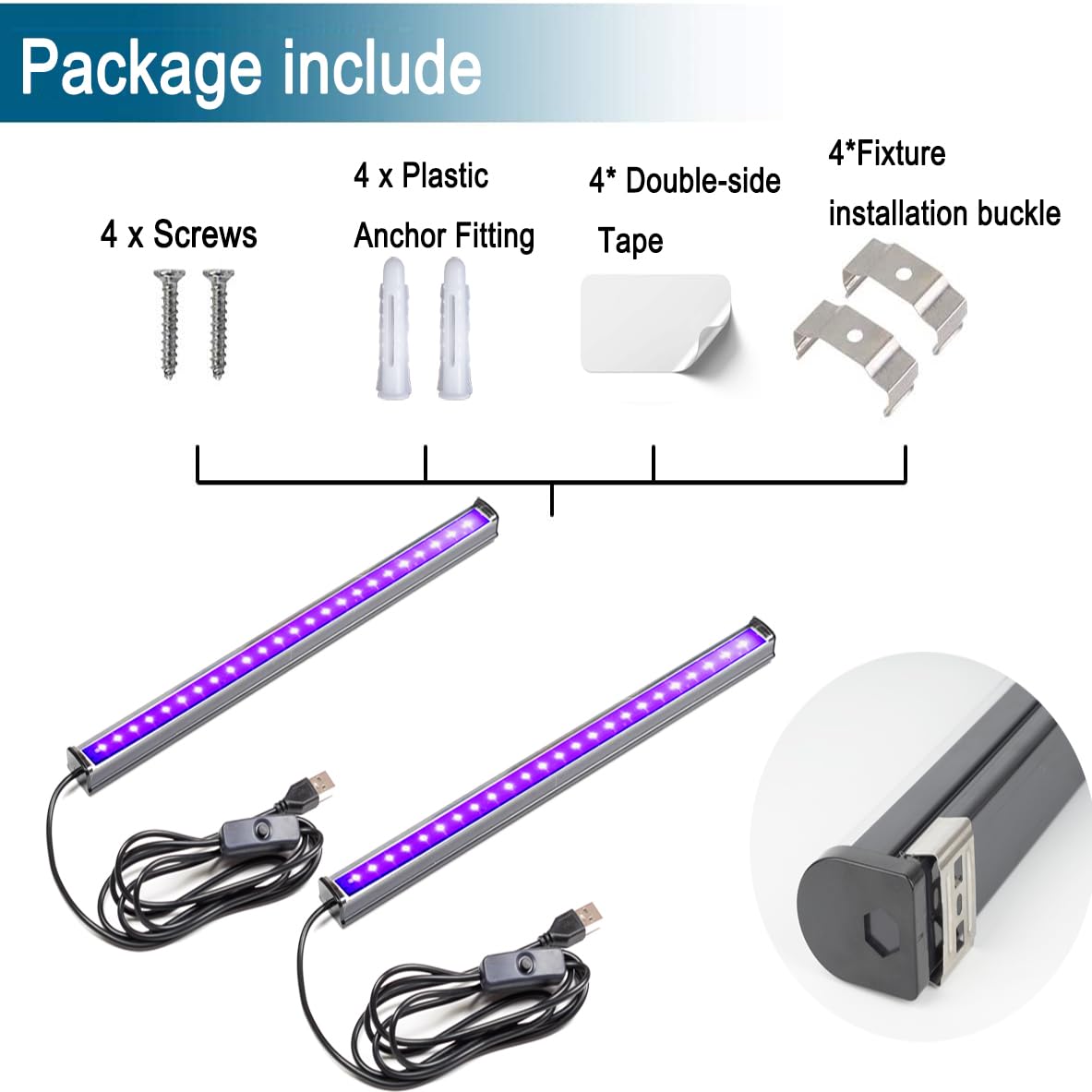 10W 1ft UV Black Light Bar - USB Powered Blacklight for Fluorescent Posters, Body Paint & Glow Parties (2-Pack) | Perfect for Halloween Decorations, Christmas Parties, Rave Events & Glow-in-the-Dark Room Decor