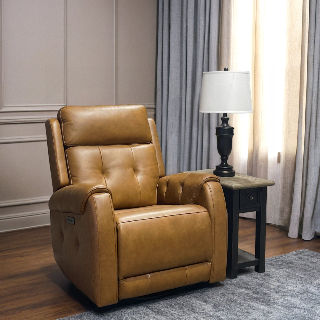 Premium Bergman Leather Power Swivel Glider Recliner Chair - Adjustable Comfort for Living Room, Nursery & Home Theater Relaxation