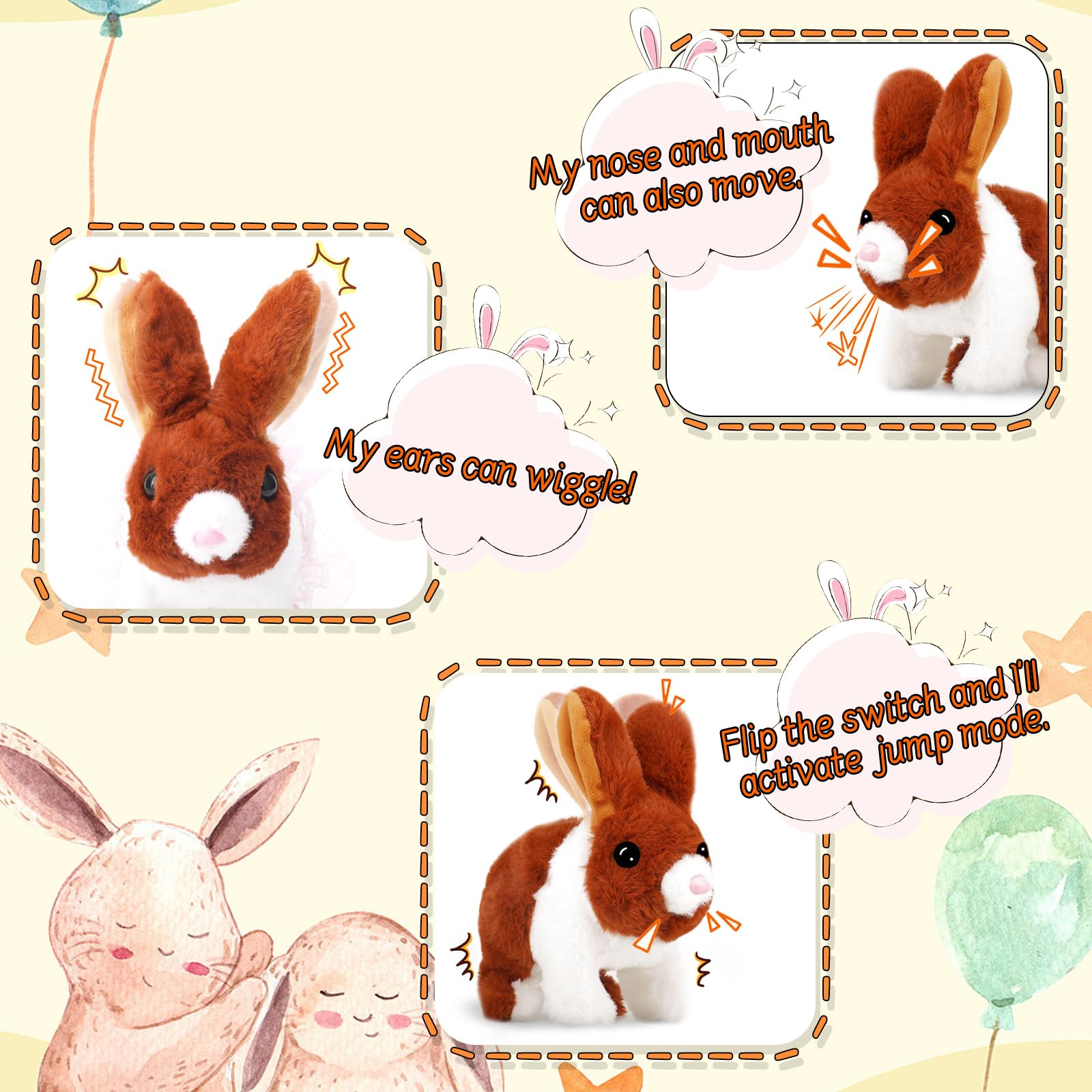 Realistic Jumping Bunny Toy for Kids - Interactive Rabbit Plush with Wiggling Ears & Moving Mouth, Best Easter Birthday Halloween Christmas Gift for Boys Girls Age 3+ | Perfect for Playtime, Nursery Decor & Holiday Celebrations