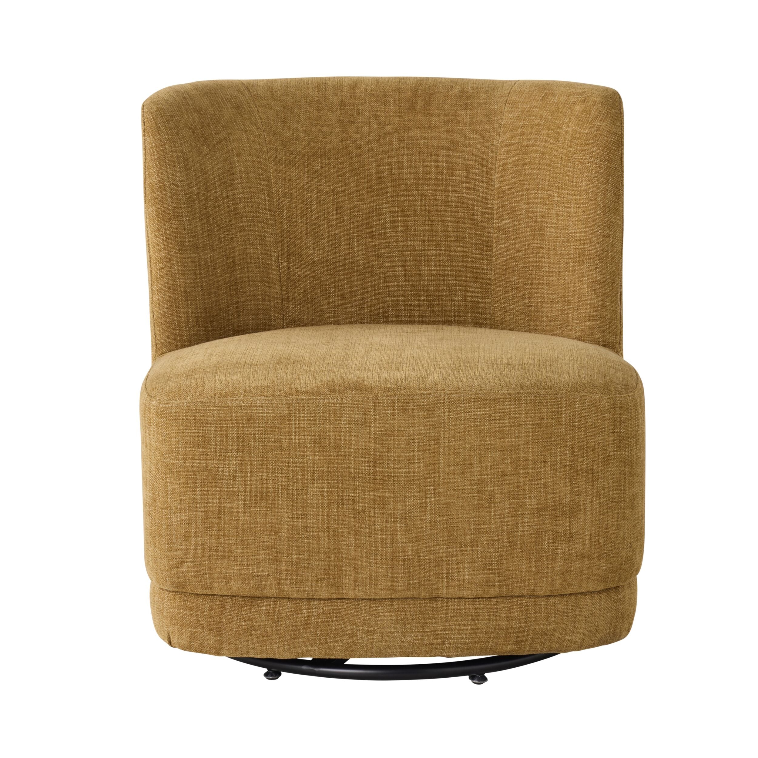Amala Swivel Occasional Chair - Mustard Weave Upholstered Accent Chair for Living Room, Bedroom or Office - Modern Rotating Lounge Chair with Sturdy Metal Base