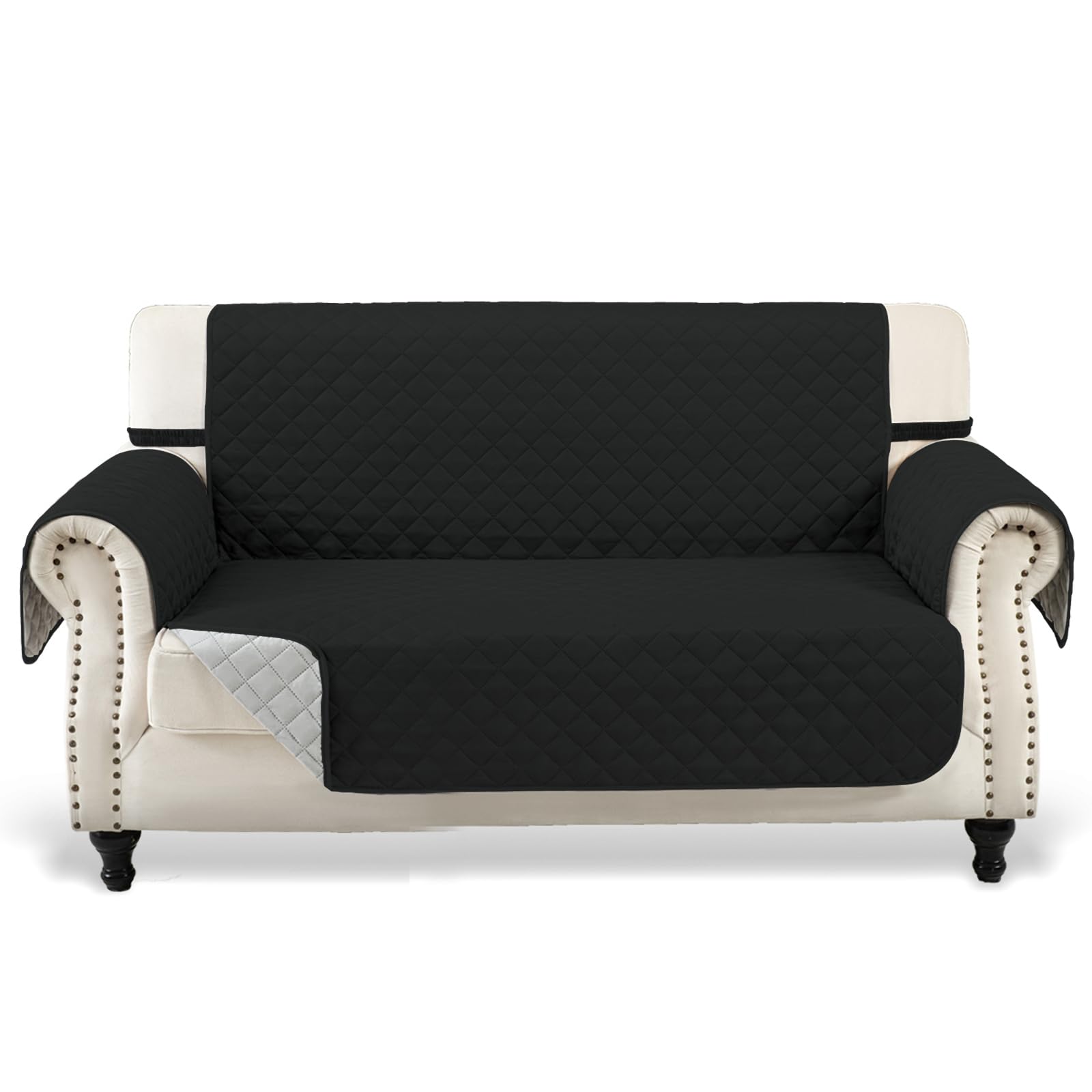 Reversible Washable Loveseat Covers for 2 Cushion Couches - Water Resistant Pet Friendly Sofa Protector with Elastic Straps (46