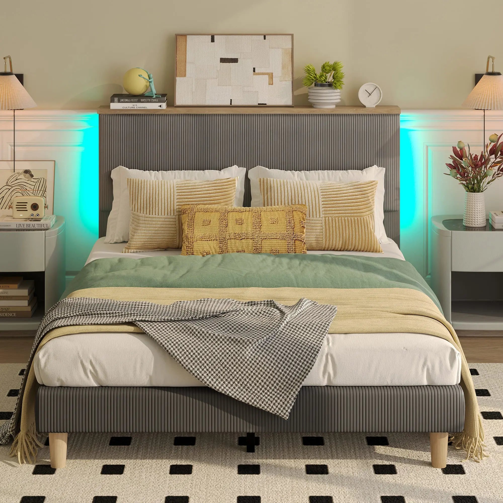 Bestier Queen Size Bed Frame with Upholstered Headboard - Sturdy Metal Platform Bed with Noise-Free Support - Perfect for Master Bedrooms, Guest Rooms & Apartments