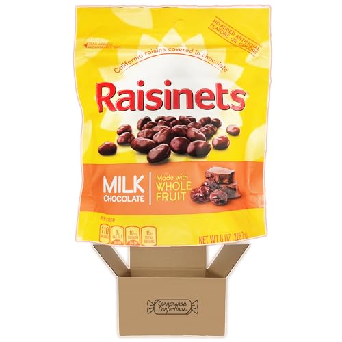 Raisinets Milk Chocolate Covered Raisins 8 oz - Gluten-Free Chocolate Snacks - Resealable Bag for Freshness | Perfect for Movie Nights, Office Snacks & Road Trips - Cornershop Confections