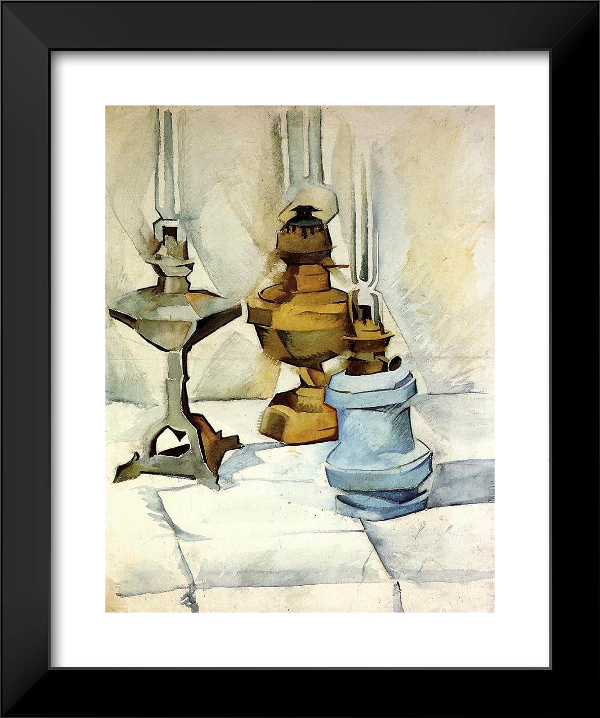 Juan Gris 'Three Lamps' 20x24 Black Modern Framed Art Print - Perfect for Living Room, Office & Contemporary Home Decor