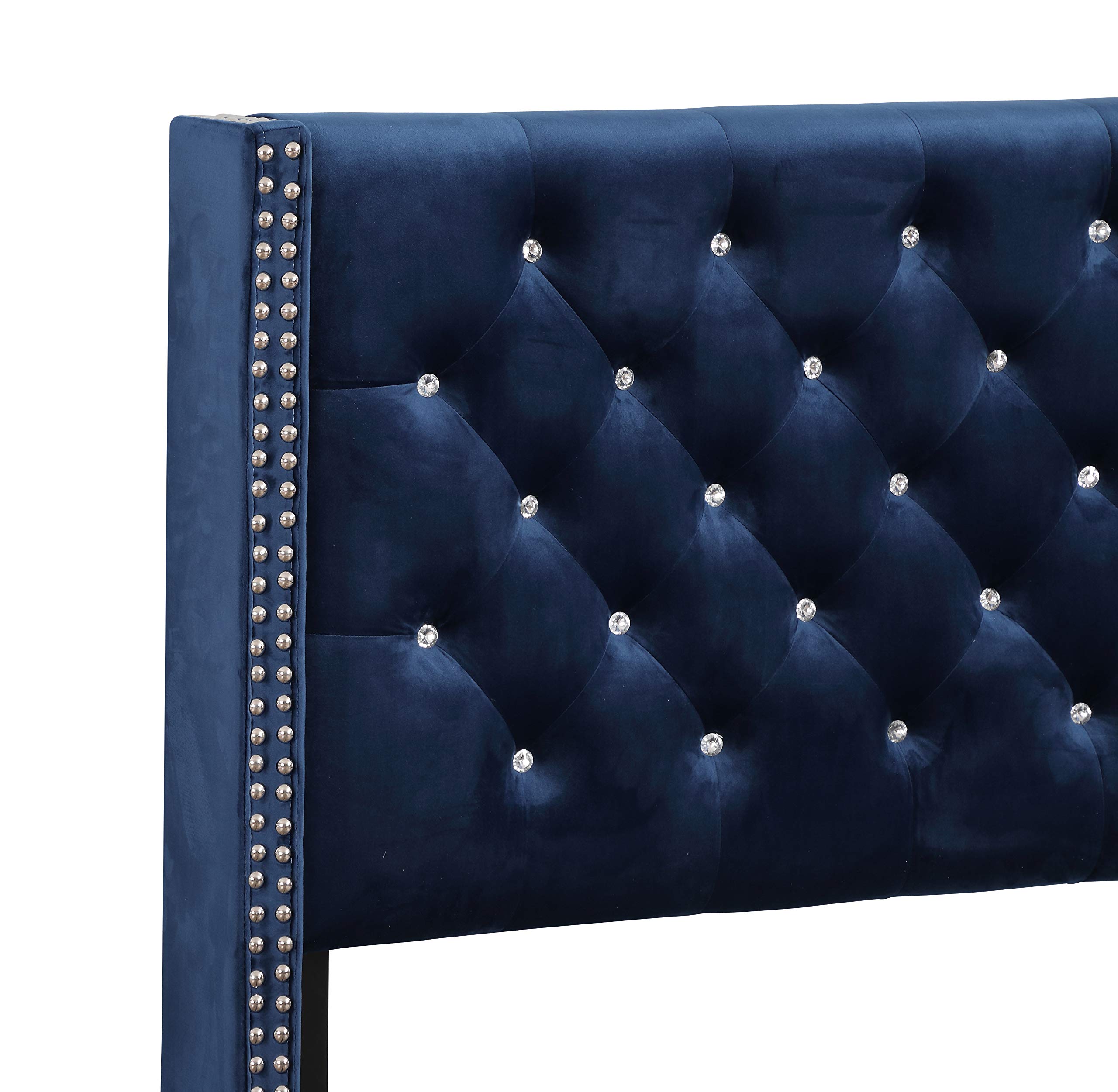 Glory Furniture Upholstered Queen Size Bed Frame - Navy Blue Fabric Headboard | Modern Bedroom Furniture for Master & Guest Rooms