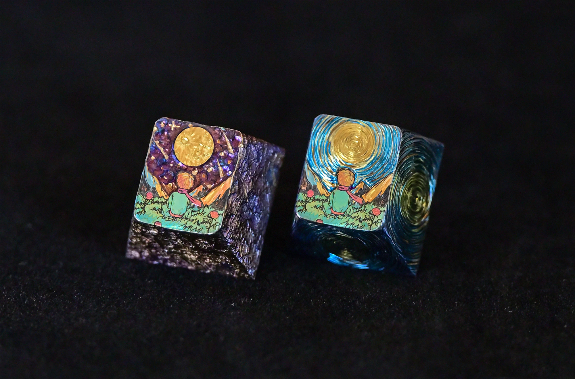 Le Petit Prince Hand Carved Titanium Alloy Keycaps - Starry Sky Texture, Personalized Metal Decorative Keycaps for Mechanical Keyboards | Perfect for Gaming, Typing & Custom Keyboard Builds