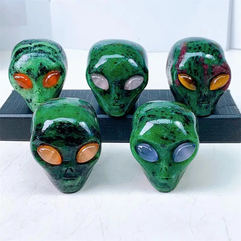 2 Inch Natural Ruby in Zoisite Alien Skull Carved Crystal - Reiki Healing Stone, Spiritual Decor, Unique Gift for Collectors (Perfect for Meditation, Energy Work & Home Decoration) 1pc