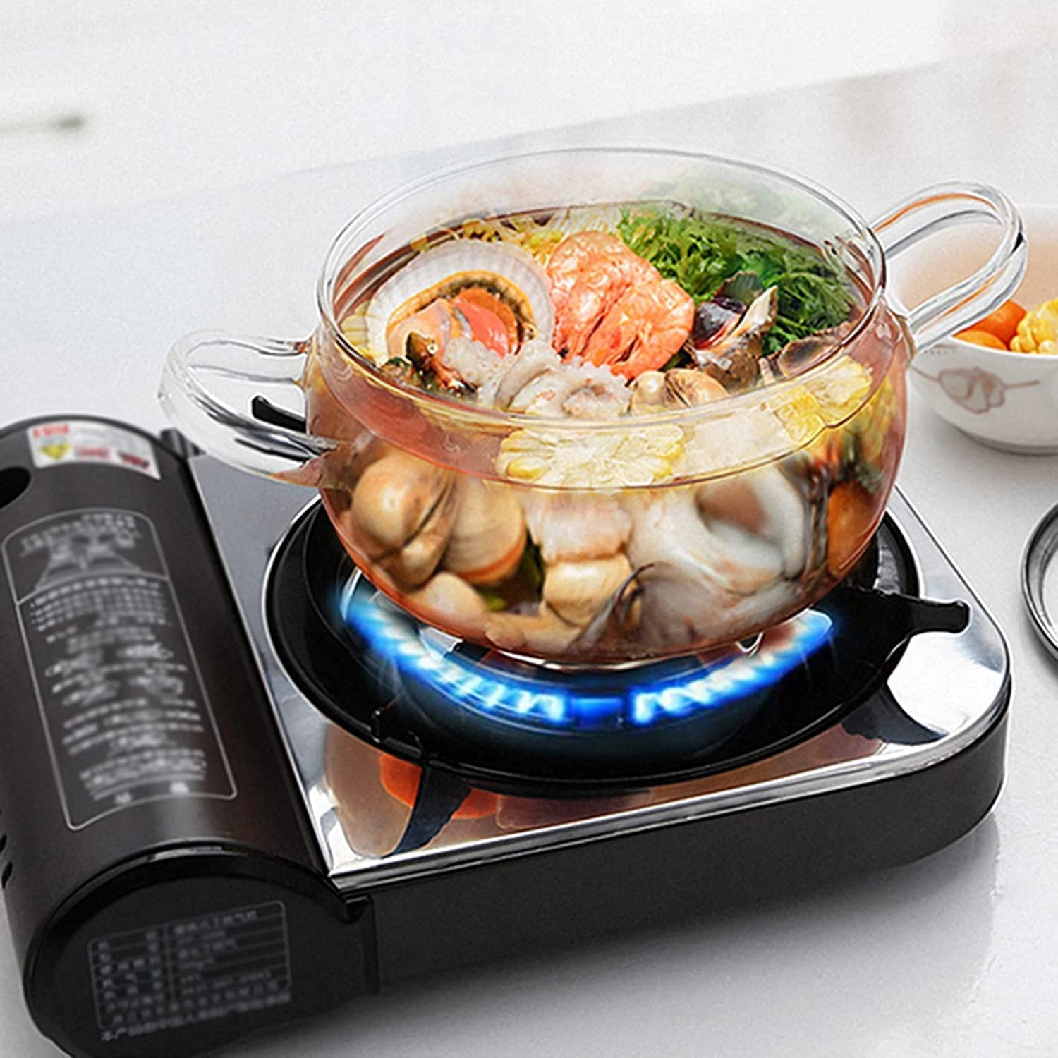 Premium Borosilicate Glass Saucepan with Lid - 1.5L Heat-Resistant Nonstick Cooking Pot, Transparent Glass Sauce Pot with Ergonomic Handle for Kitchen & Restaurant Use - Perfect for Simmering, Boiling & Serving Soups, Sauces & Stews (Clear)