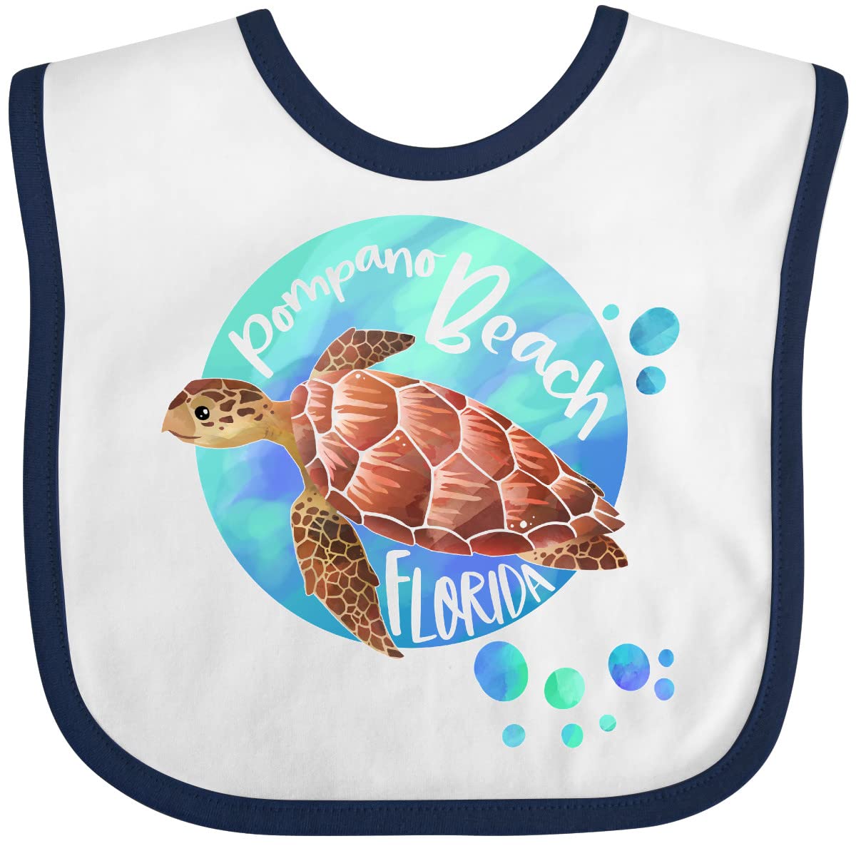 Inktastic Pompano Beach Florida Swimming Sea Turtle with Bubbles Baby Bib - Soft Cotton Drool Bib for Infants, Perfect for Beach Trips, Pool Parties & Everyday Use