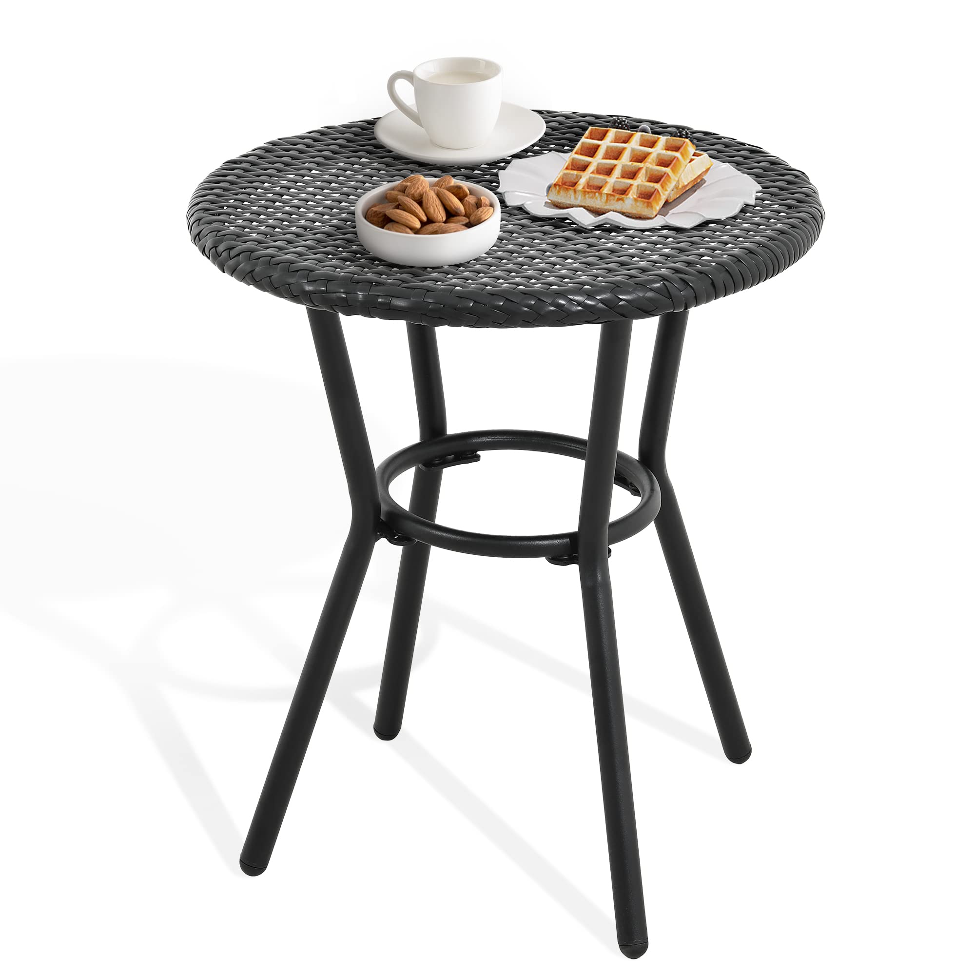 YITAHOME All-Weather PE Rattan Round Coffee Table with Tempered Glass Top - Outdoor Patio Side Table for Garden, Backyard, Porch - Perfect for Poolside Lounging, BBQ Parties & Outdoor Entertaining - Black