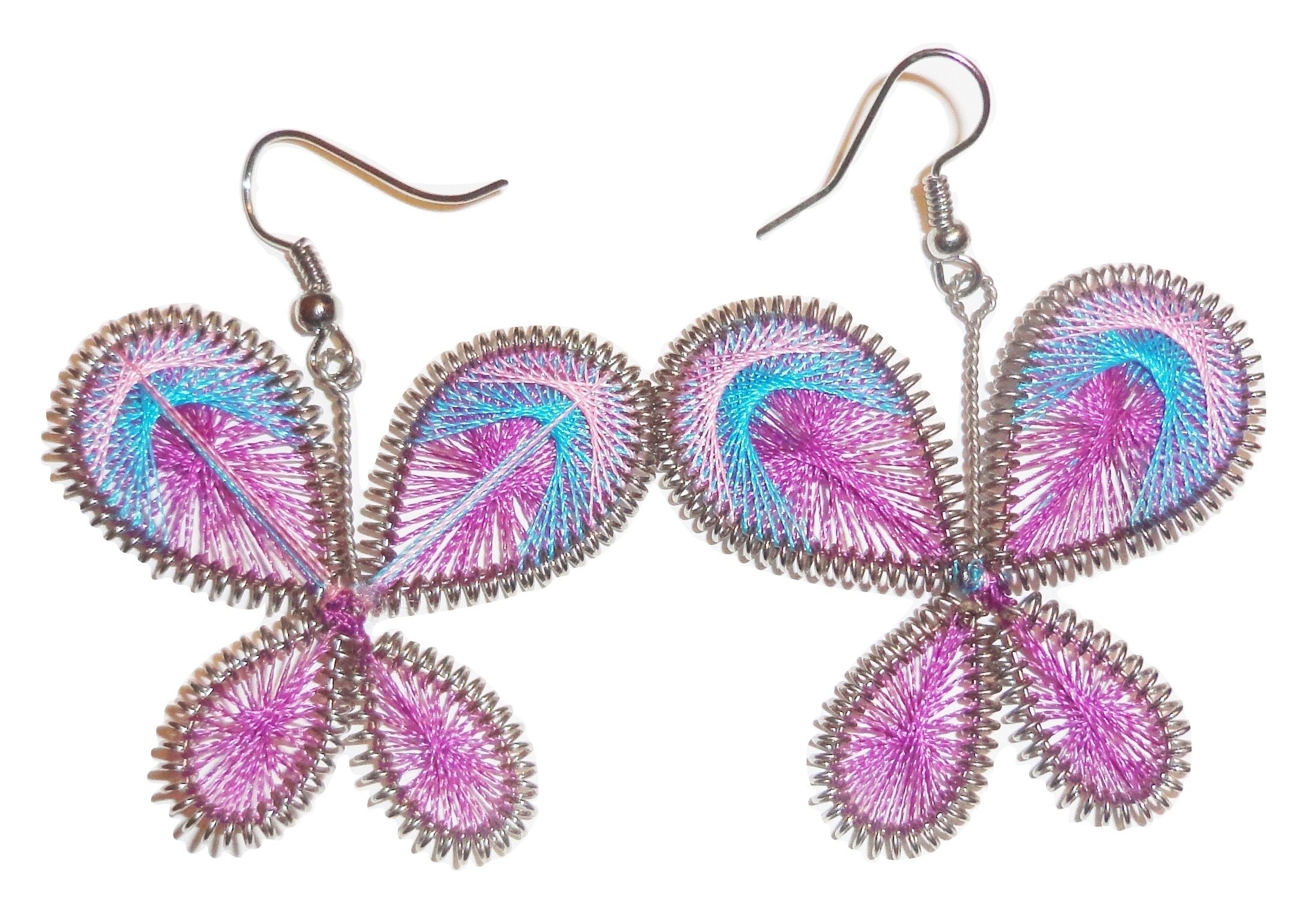 Handmade Peruvian Thread Earrings with Colorful Purple Butterfly Design - Boho Chic Jewelry for Women, Perfect for Festivals, Parties & Everyday Wear