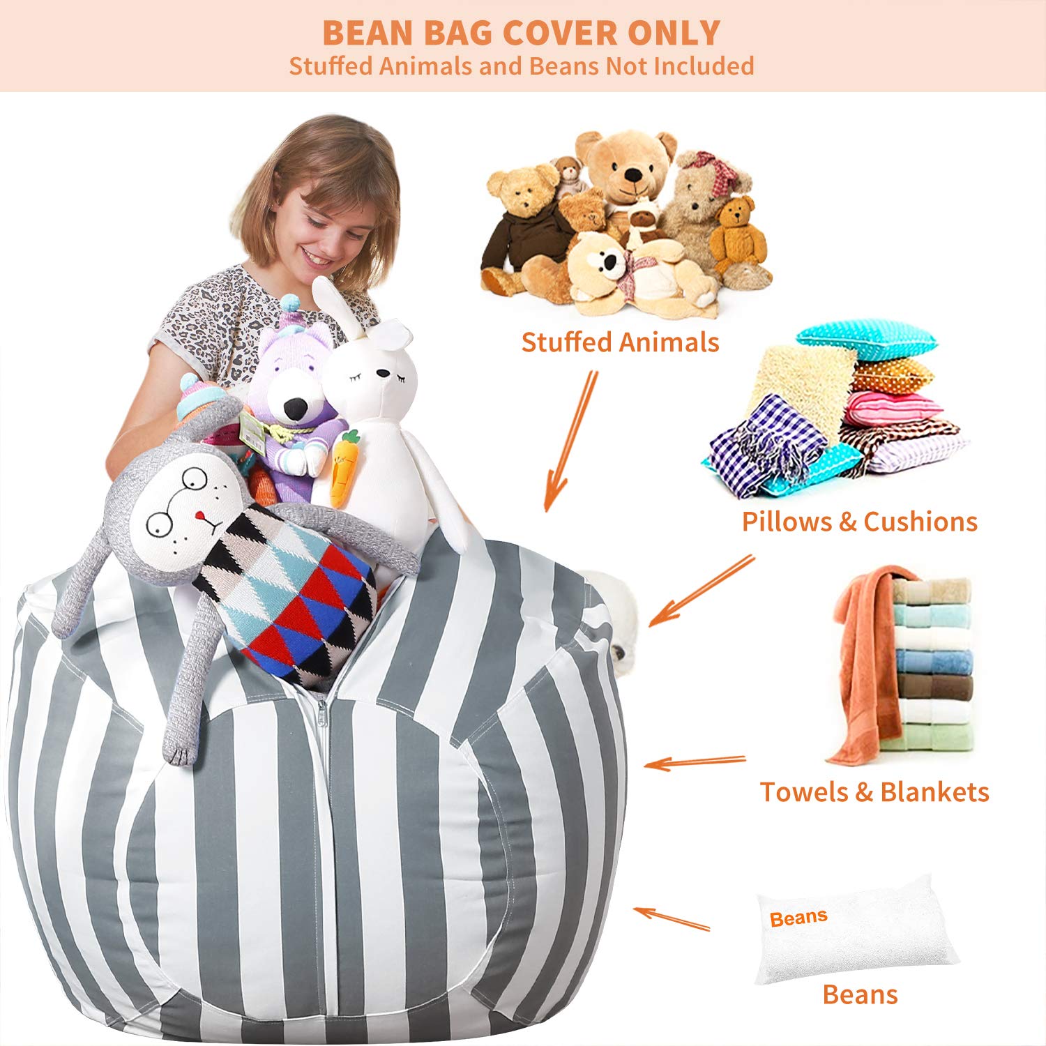 Aubliss Stuffed Animal Storage Bean Bag Chair Cover - XL 48