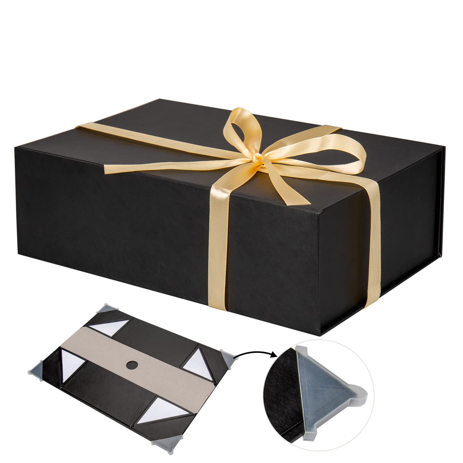 Elegant Black Magnetic Gift Box with Lid & Ribbon - Collapsible Rectangle Wedding Proposal Box for Groomsmen, Bridesmaid - Perfect for Birthday, Anniversary & Special Occasion Gifts | Wedding Favors, Jewelry Packaging, Keepsake Storage