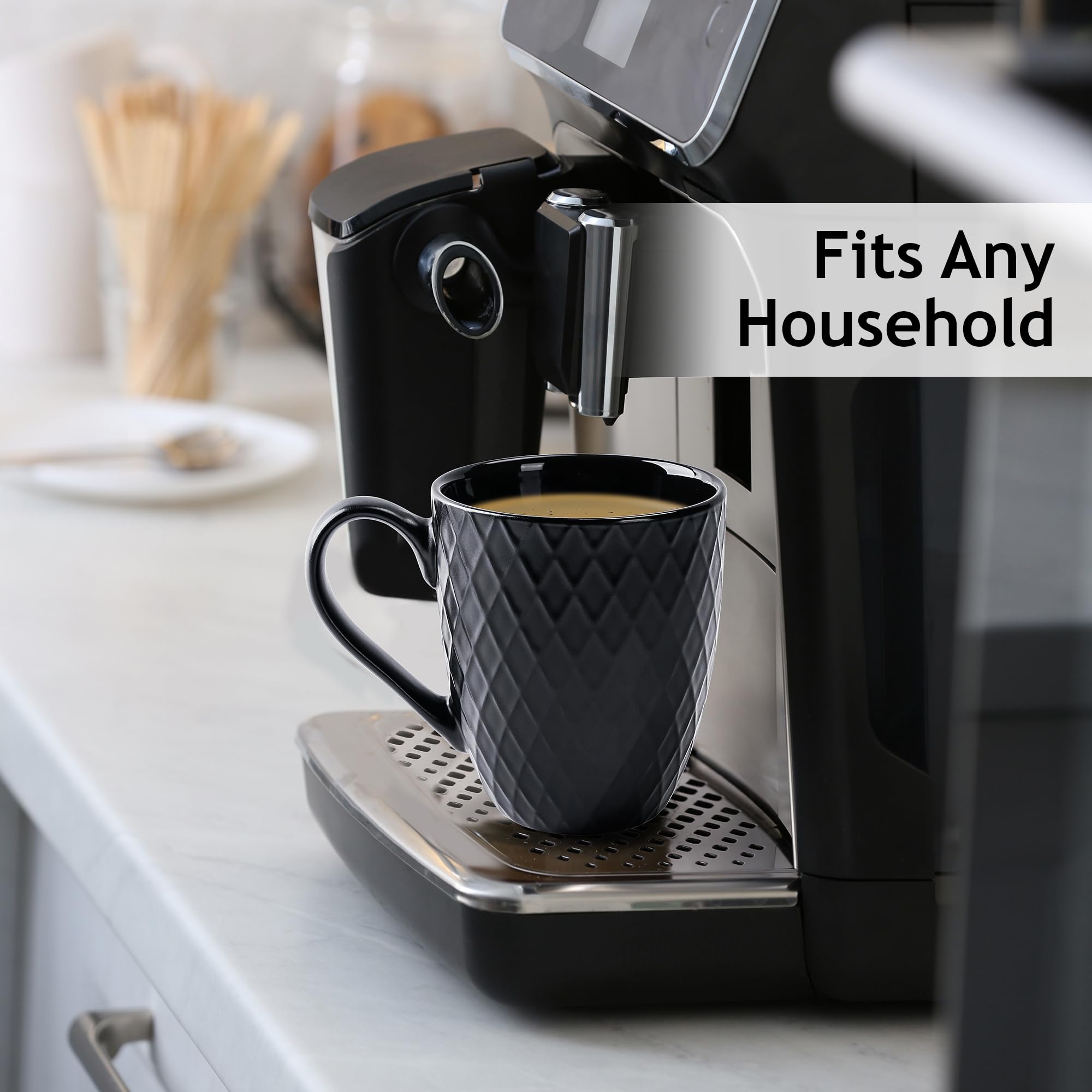 MIAMIO - 6-Pack 14 Oz Ceramic Coffee Mugs Set, Large Coffee Cups - Microwave & Dishwasher Safe - Palmanova Collection (Black) - Perfect for Home, Office & Gifts